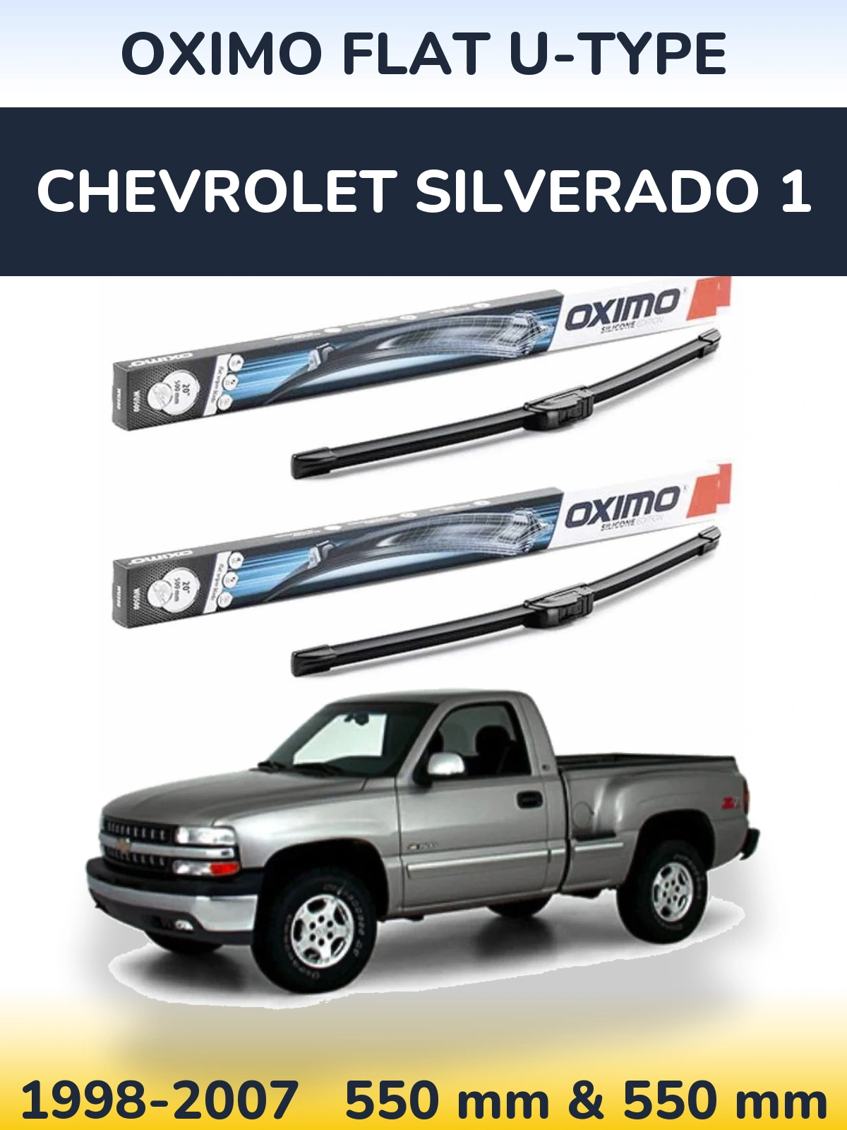 Sada předních stěračů Oximo Flat U-type 550 a 550 mm pro Chevrolet Silverado 1 1998-2007