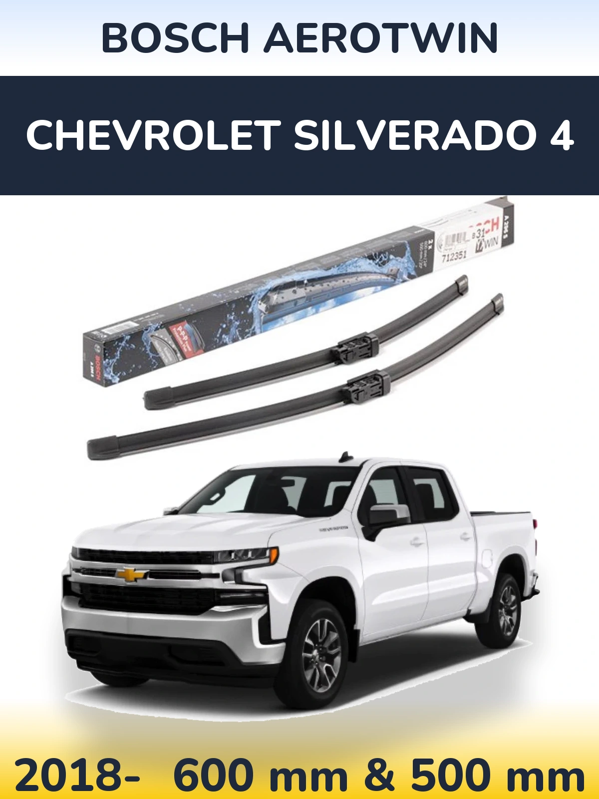 Комплект передніх щіток BOSCH AeroTwin 600 & 500 мм для Chevrolet Silverado 4 2018-2026