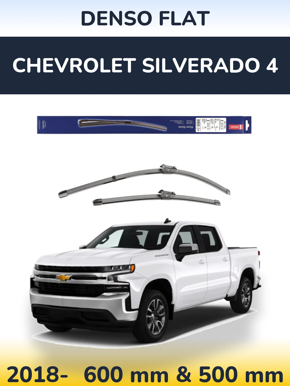 Sada předních stěračů Denso Flat 600 a 500 mm pro Chevrolet Silverado 4 2018-2026