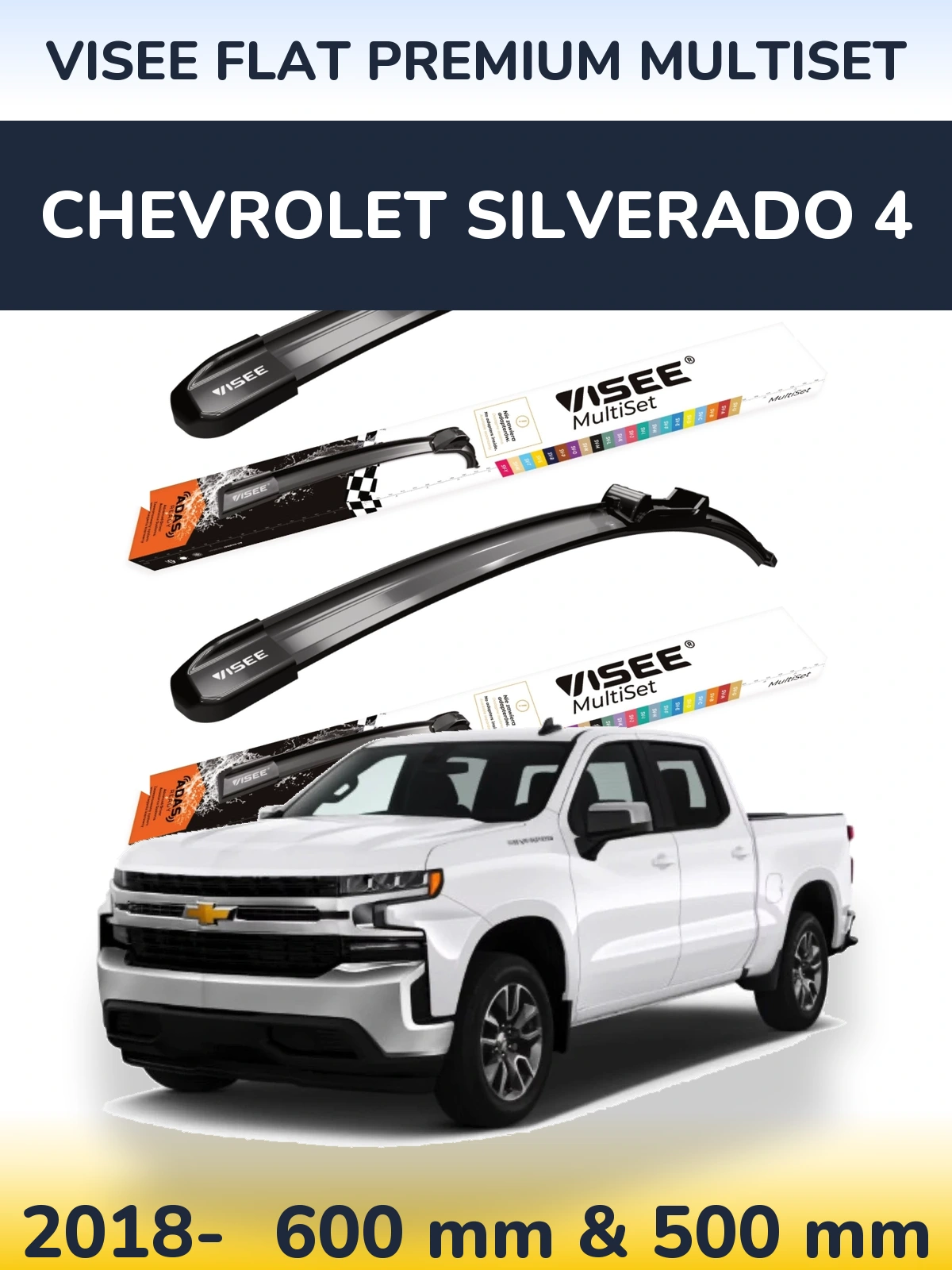 Sada předních stěračů VISEE FLAT PREMIUM MultiSet 600 a 500 mm pro Chevrolet Silverado 4 2018-2026
