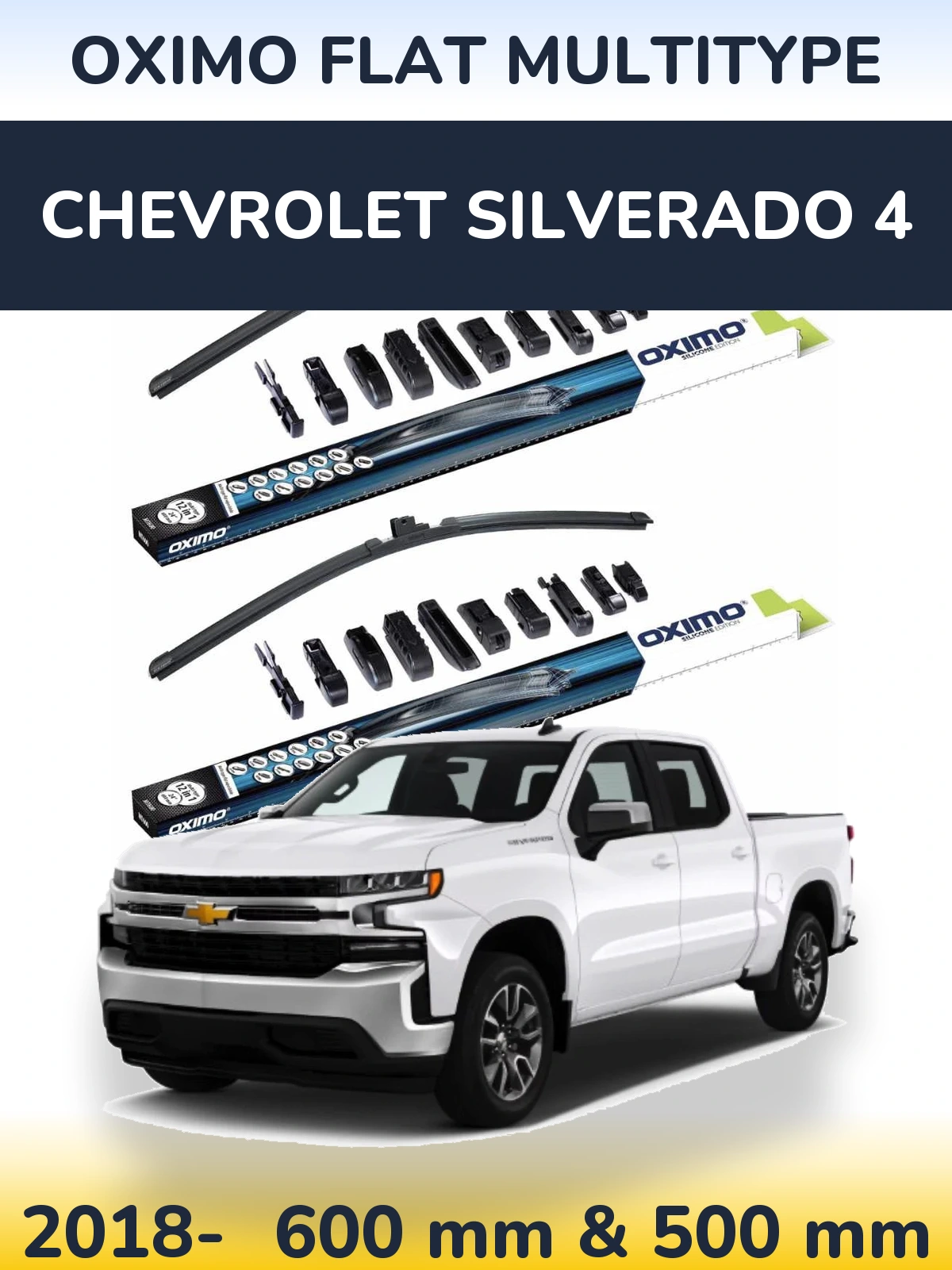 Sada předních stěračů Oximo Flat MultiType 600 a 500 mm pro Chevrolet Silverado 4 2018-2026