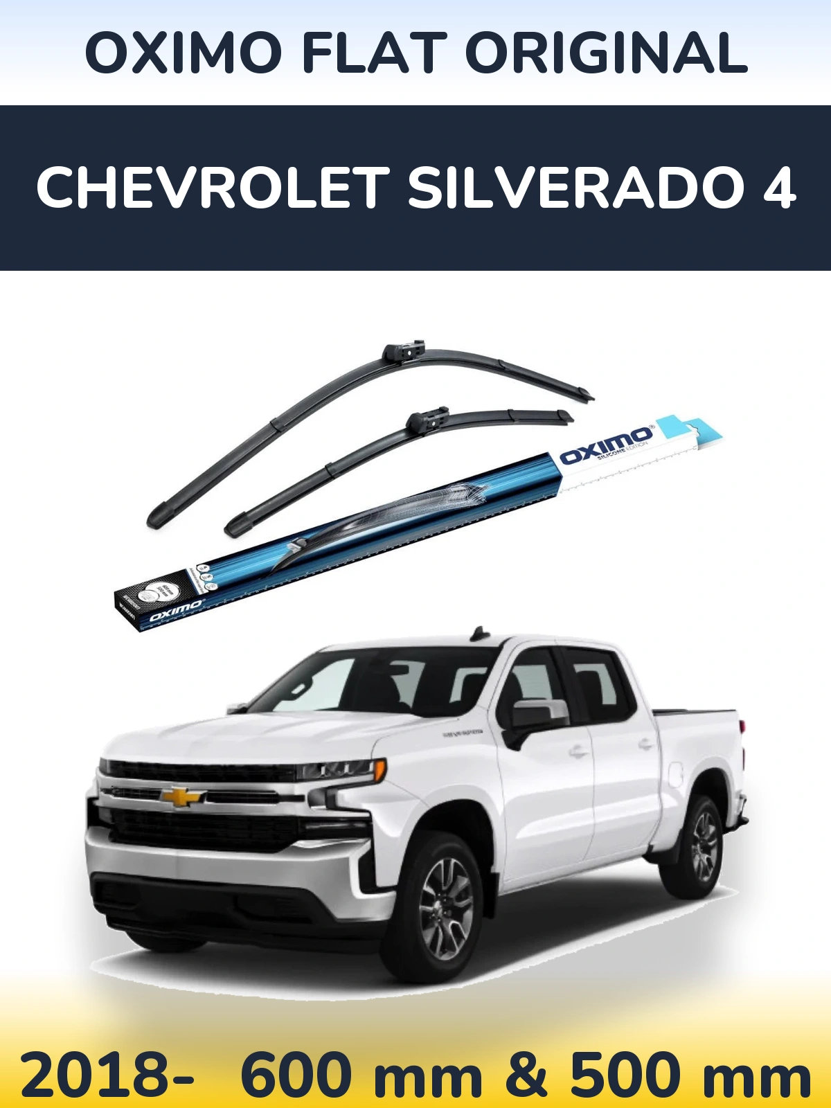 Sada předních stěračů Oximo Flat Original 600 a 500 mm pro Chevrolet Silverado 4 2018-2026