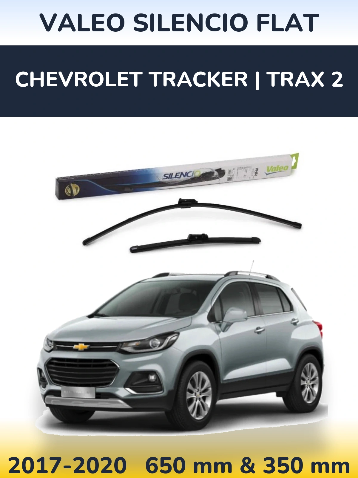 Sada předních stěračů Valeo Silencio Flat 650 a 350 mm pro Chevrolet Tracker | Trax 2 2017-2020