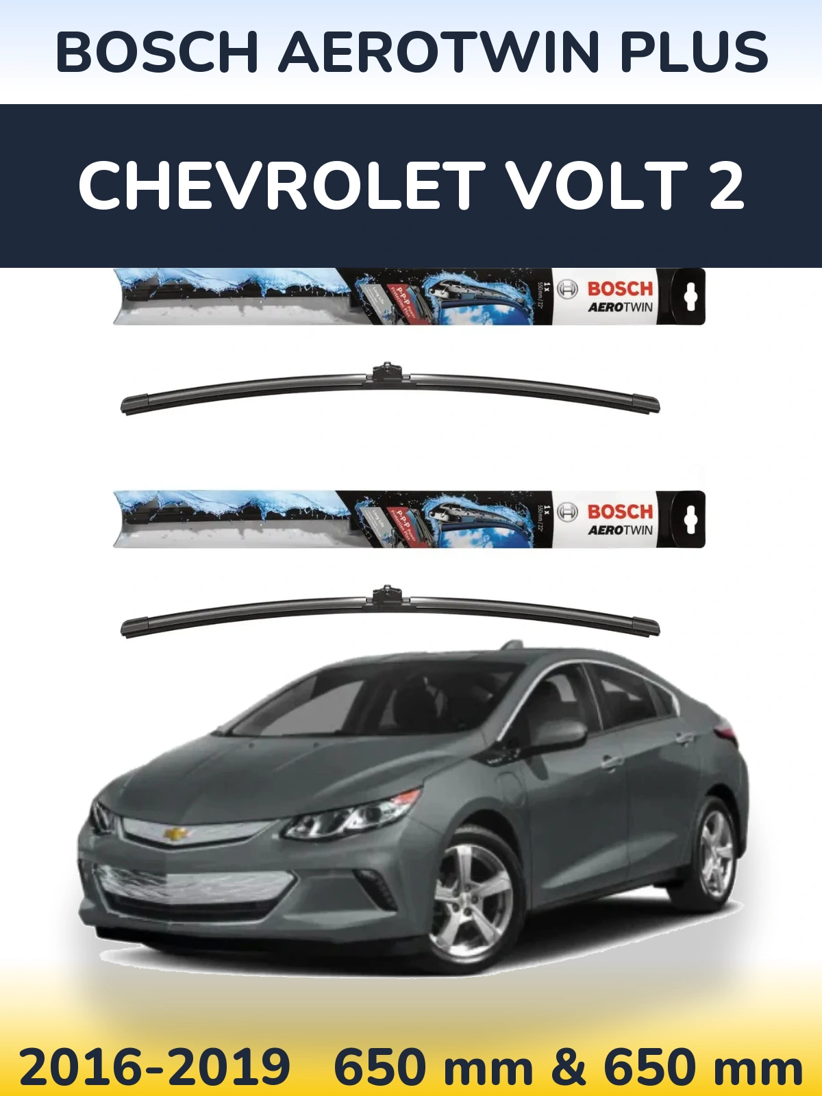 Sada předních stěračů BOSCH AeroTwin Plus 650 a 650 mm pro Chevrolet Volt 2 2016-2019