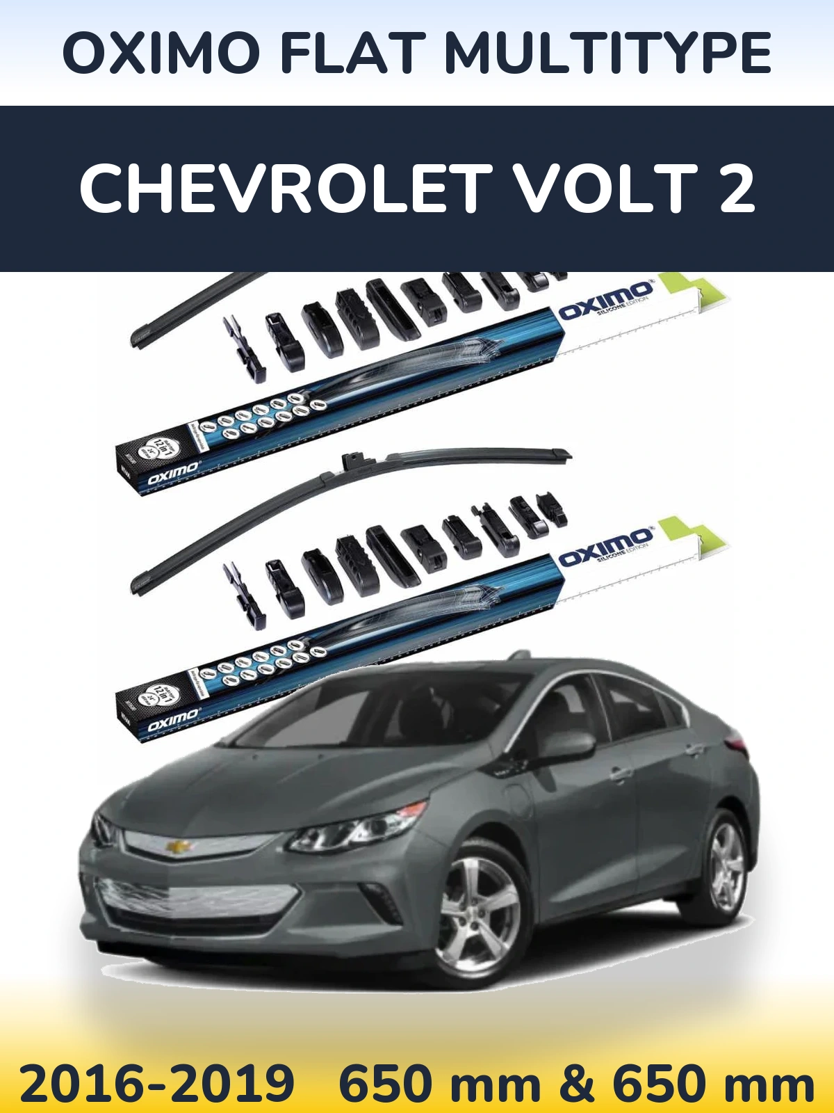 Sada předních stěračů Oximo Flat MultiType 650 a 650 mm pro Chevrolet Volt 2 2016-2019