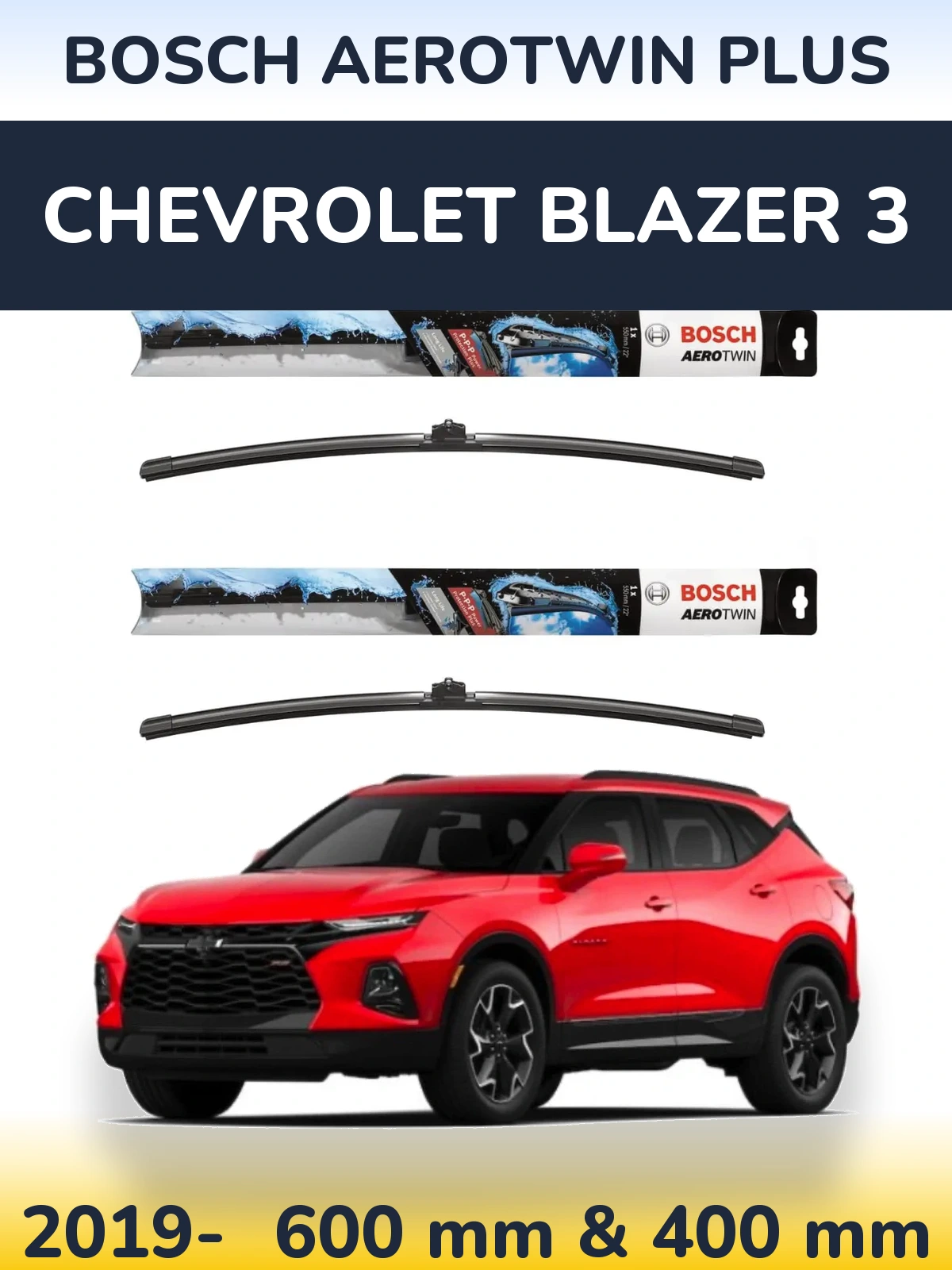 Sada předních stěračů BOSCH AeroTwin Plus 600 a 400 mm pro Chevrolet Blazer 3 2019-2026