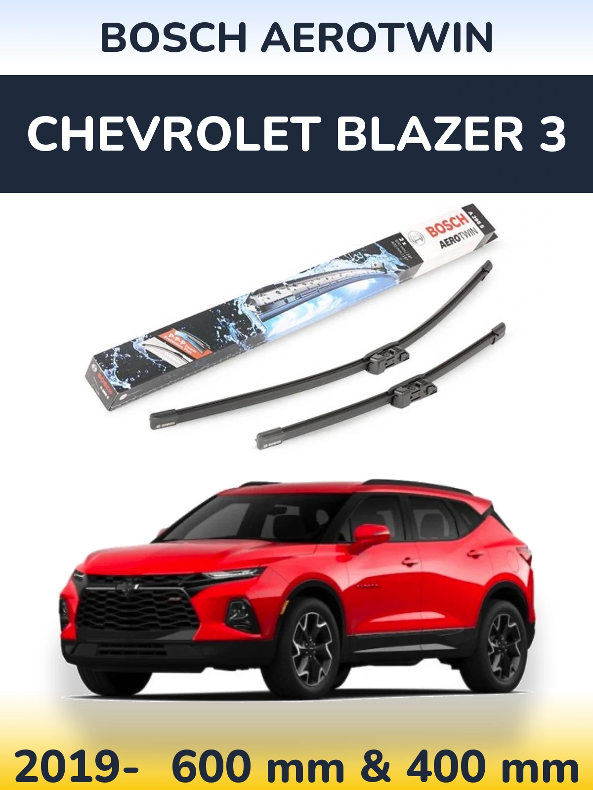 Sada předních stěračů BOSCH AeroTwin 600 a 400 mm pro Chevrolet Blazer 3 2019-2026