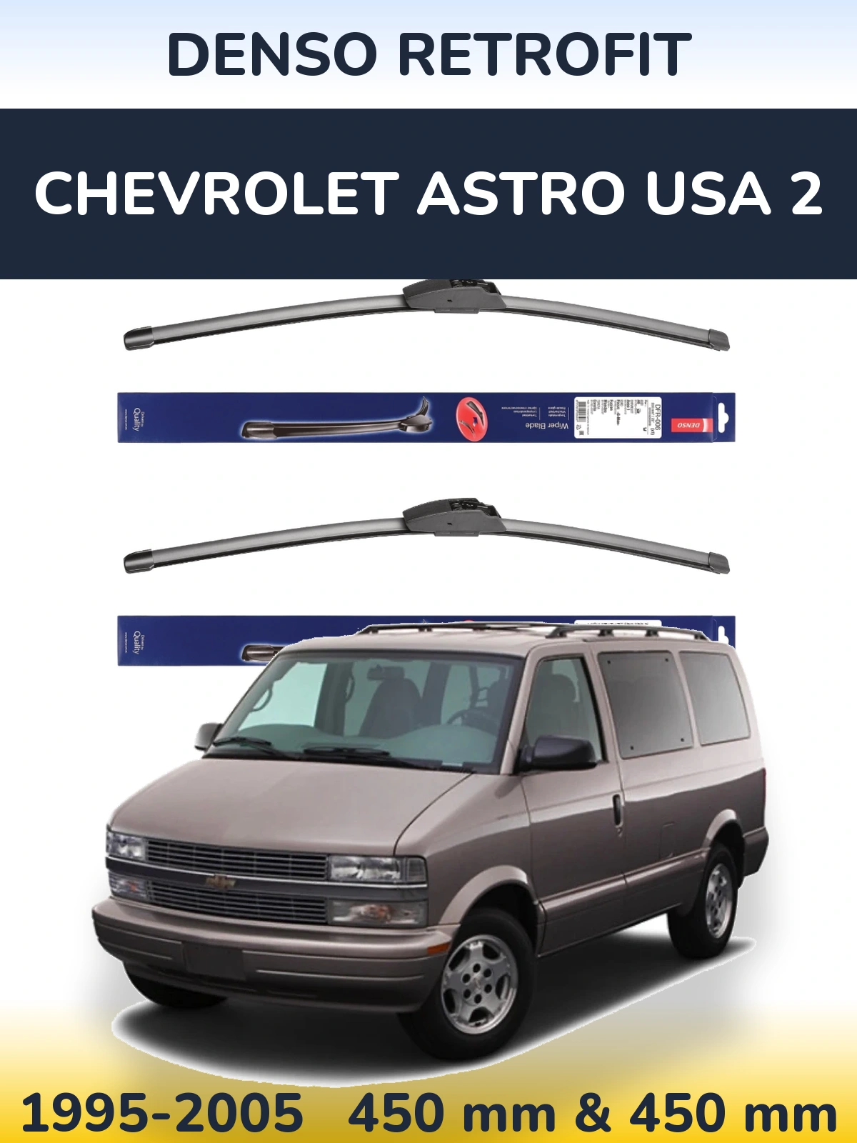 Sada předních stěračů Denso Retrofit 450 a 450 mm pro Chevrolet Astro USA 2 1995-2005