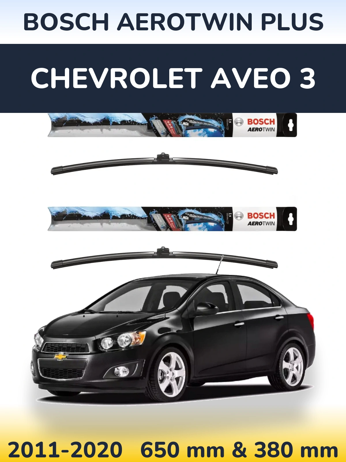 Sada předních stěračů BOSCH AeroTwin Plus 650 a 380 mm pro Chevrolet Aveo 3 2011-2020