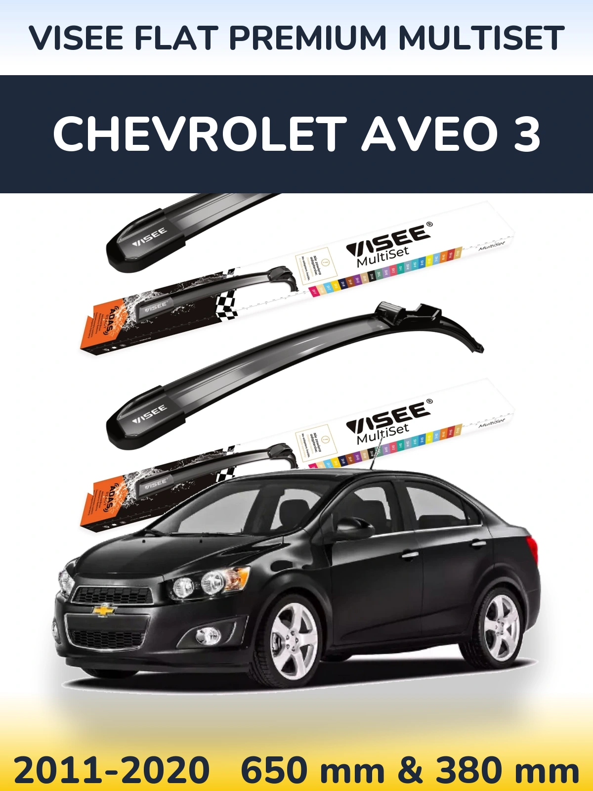 Sada předních stěračů VISEE FLAT PREMIUM MultiSet 650 a 380 mm pro Chevrolet Aveo 3 2011-2020