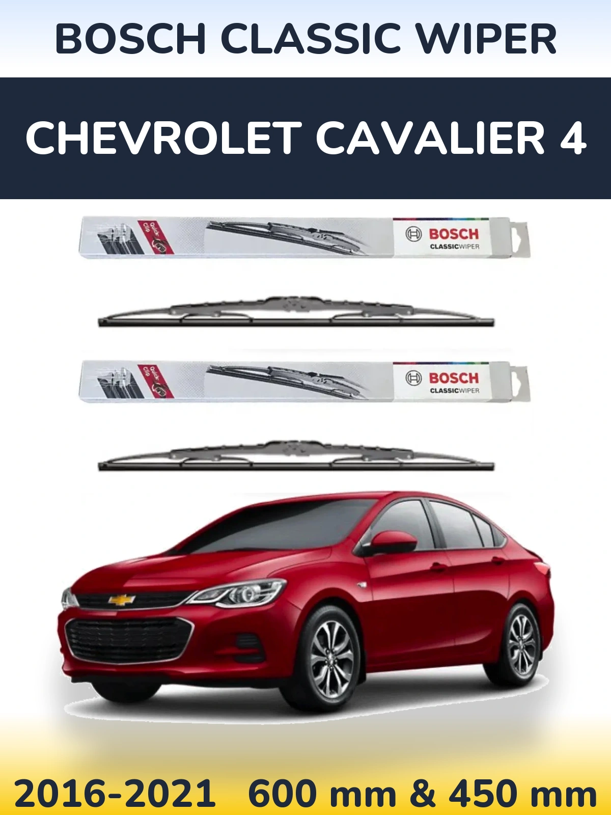 Комплект передніх щіток BOSCH Classic Wiper 600 & 450 мм для Chevrolet Cavalier 4 2016-2021