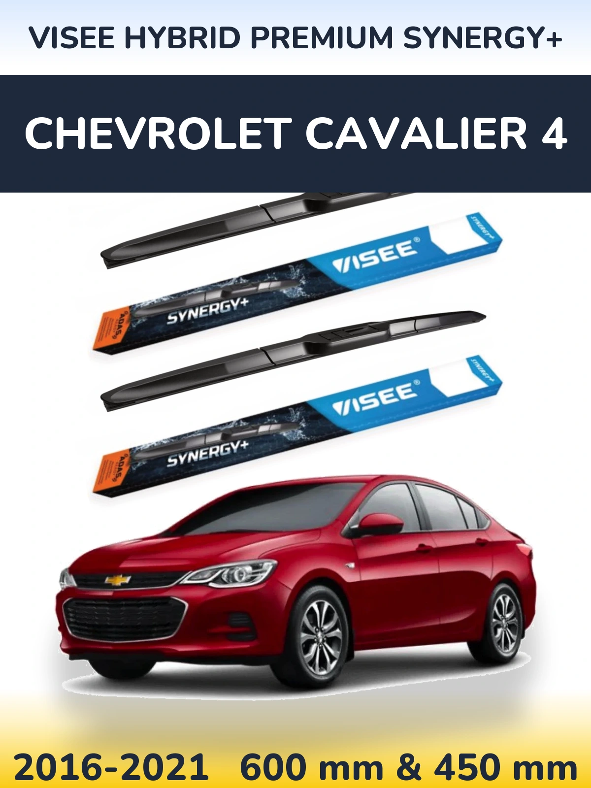 Sada předních stěračů VISEE HYBRID PREMIUM SYNERGY+ 600 a 450 mm pro Chevrolet Cavalier 4 2016-2021