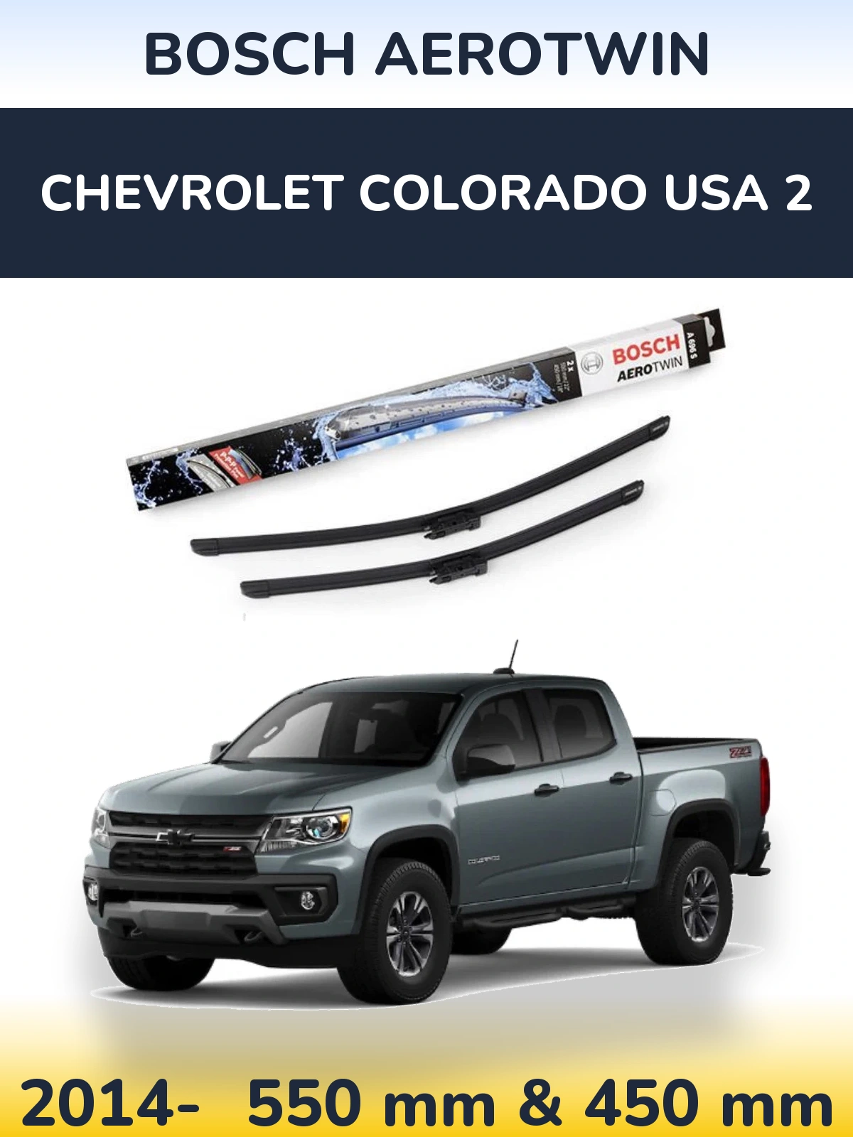 Sada předních stěračů BOSCH AeroTwin 550 a 450 mm pro Chevrolet Colorado USA 2 2014-2026
