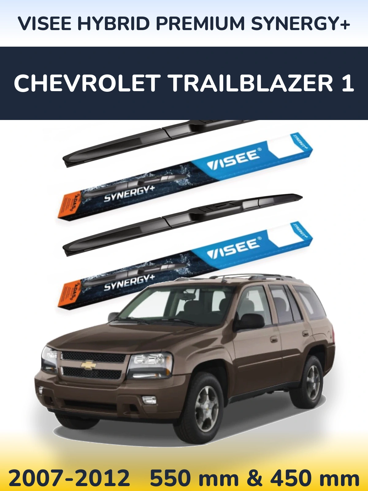 Sada předních stěračů VISEE HYBRID PREMIUM SYNERGY+ 550 a 450 mm pro Chevrolet TrailBlazer 1 2007-2012