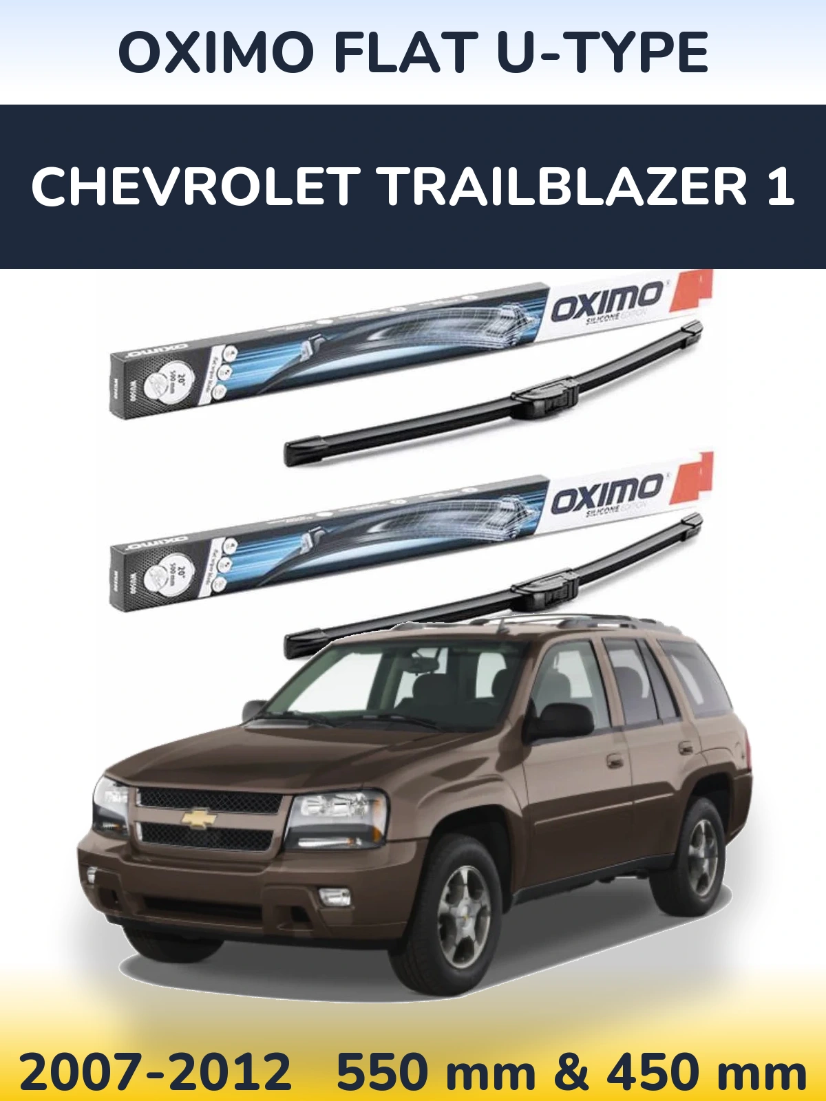 Sada předních stěračů Oximo Flat U-type 550 a 450 mm pro Chevrolet TrailBlazer 1 2007-2012