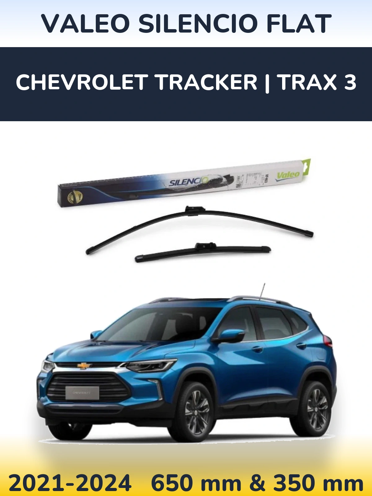 Sada předních stěračů Valeo Silencio Flat 650 a 350 mm pro Chevrolet Tracker | Trax 3 2021-2024