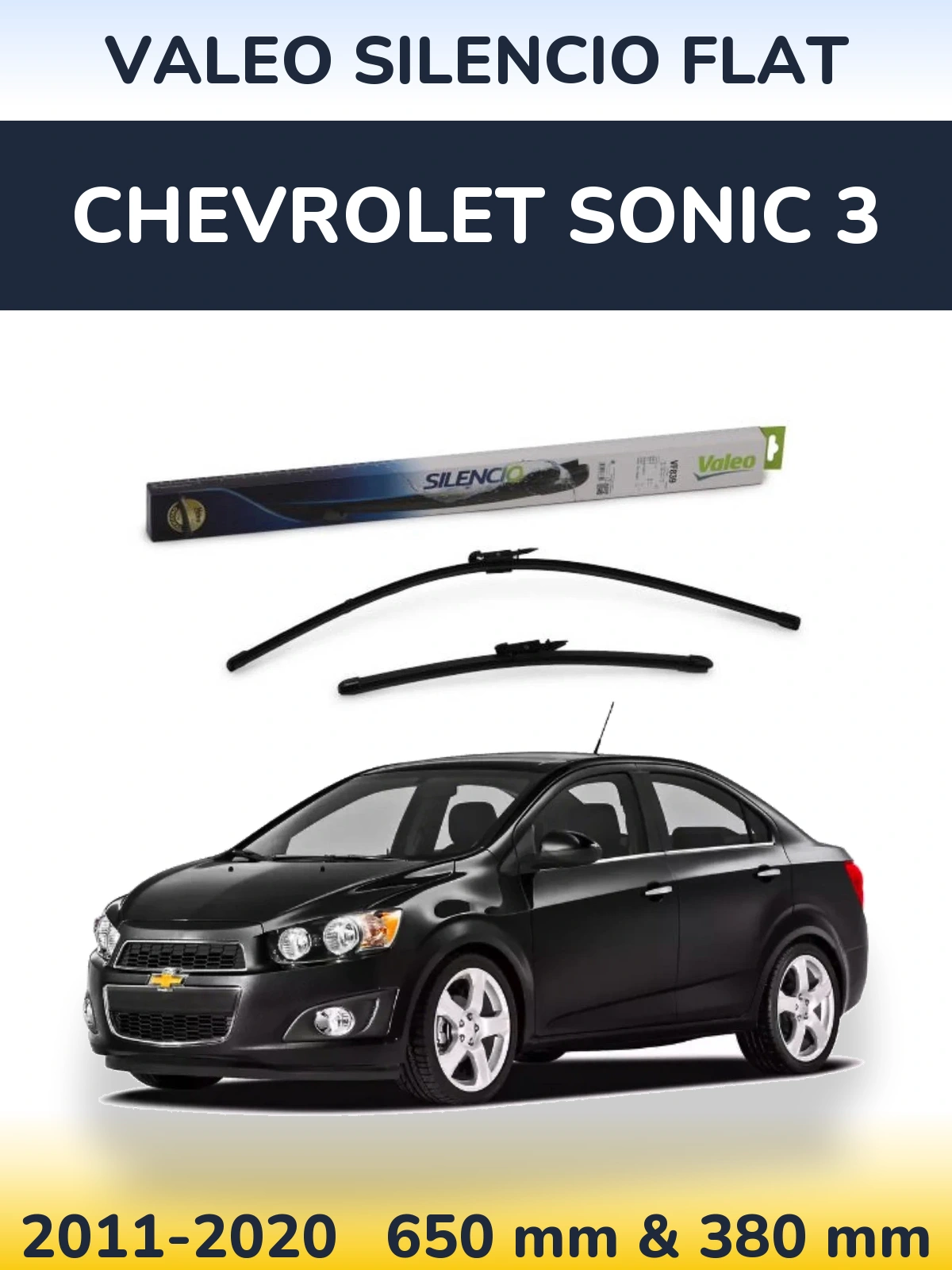 Sada předních stěračů Valeo Silencio Flat 650 a 380 mm pro Chevrolet Sonic 3 2011-2020