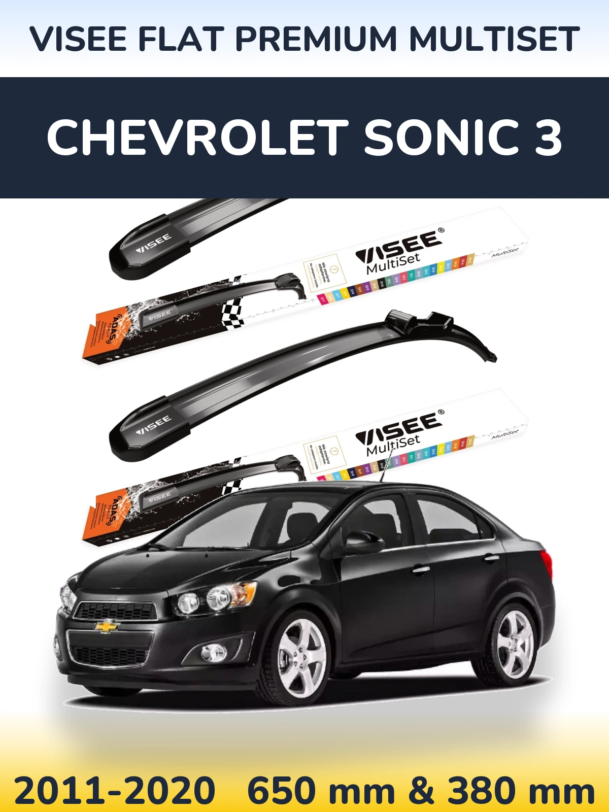 Sada předních stěračů VISEE FLAT PREMIUM MultiSet 650 a 380 mm pro Chevrolet Sonic 3 2011-2020