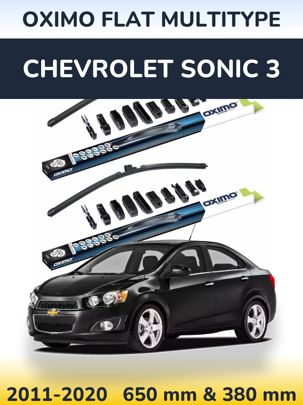 Sada předních stěračů Oximo Flat MultiType 650 a 380 mm pro Chevrolet Sonic 3 2011-2020