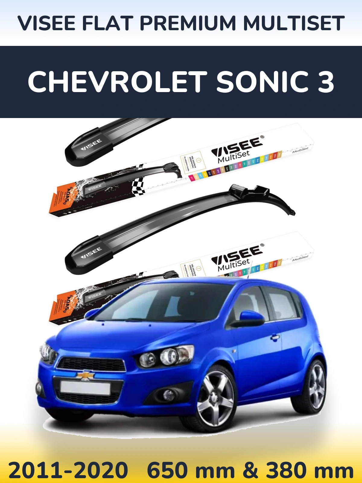 Sada předních stěračů VISEE FLAT PREMIUM MultiSet 650 a 380 mm pro Chevrolet Sonic 3 2011-2020