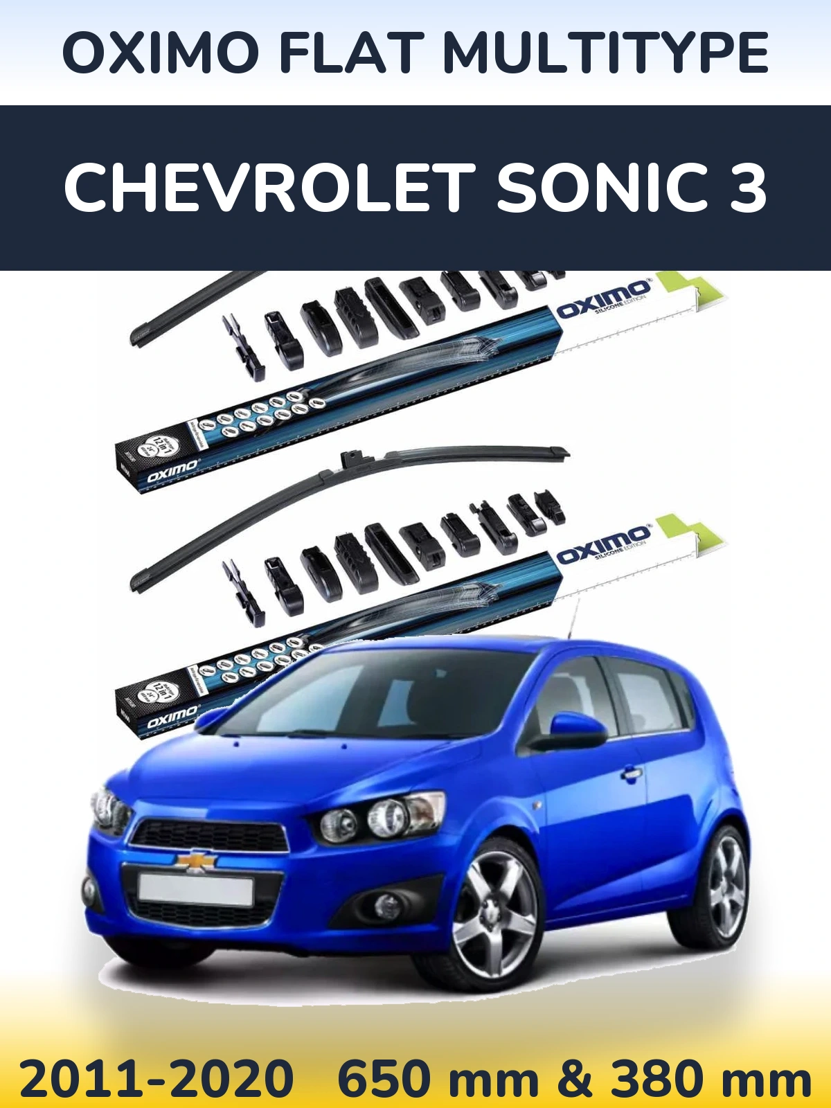 Sada předních stěračů Oximo Flat MultiType 650 a 380 mm pro Chevrolet Sonic 3 2011-2020