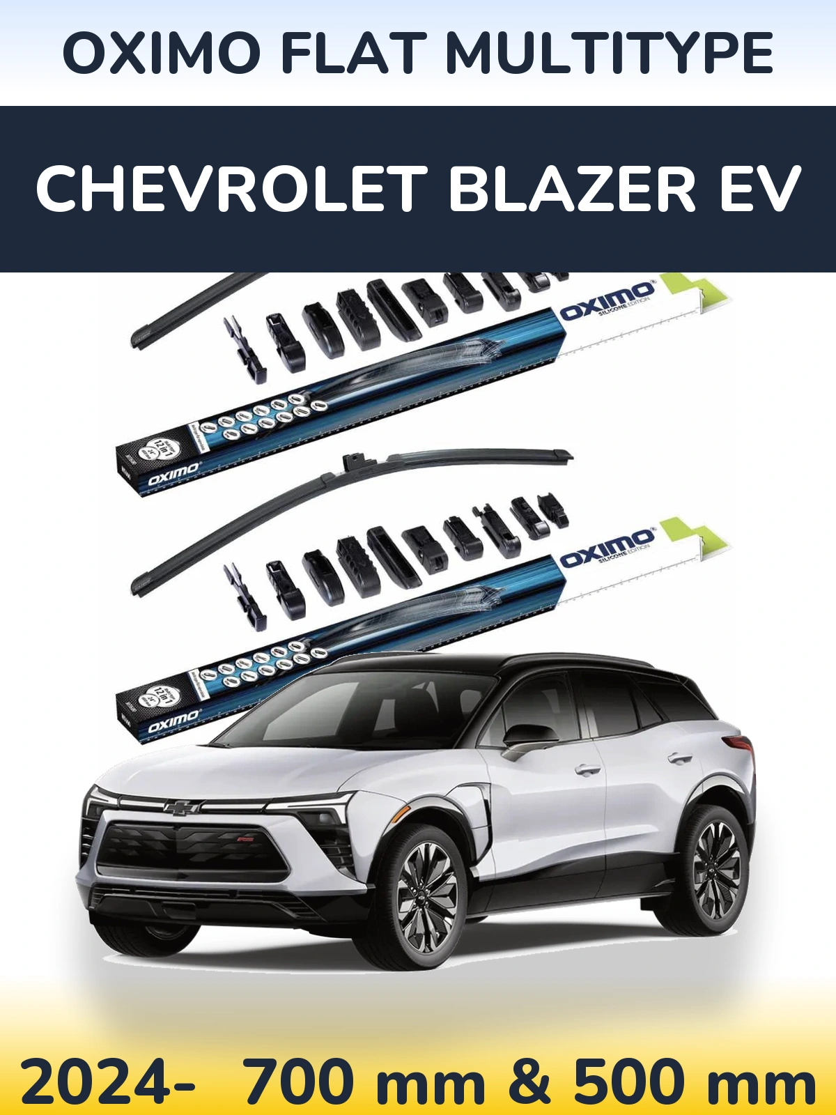 Sada předních stěračů Oximo Flat MultiType 700 a 500 mm pro Chevrolet Blazer EV 2024-2026