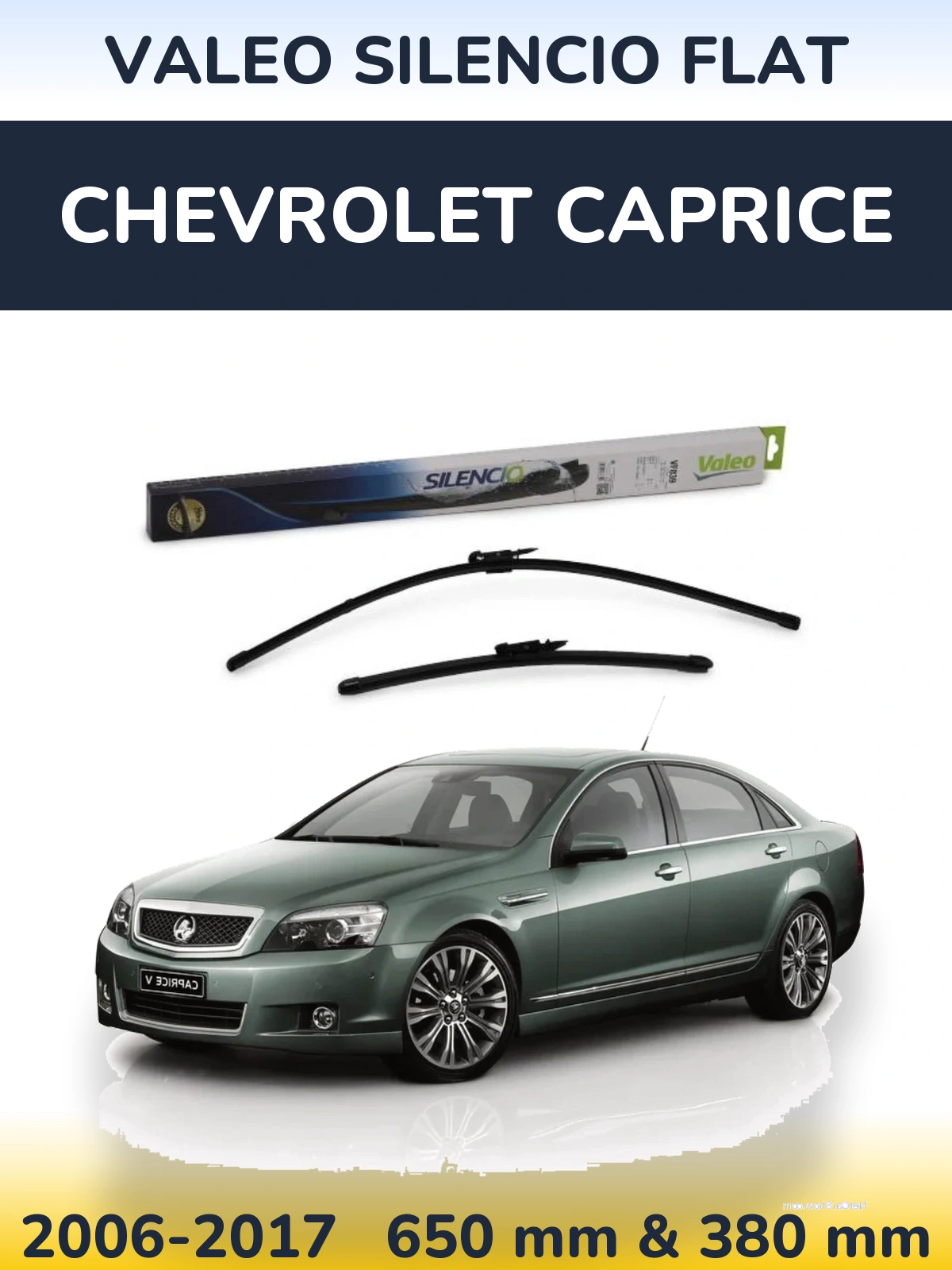 Sada předních stěračů Valeo Silencio Flat 650 a 380 mm pro Chevrolet Caprice 2006-2017