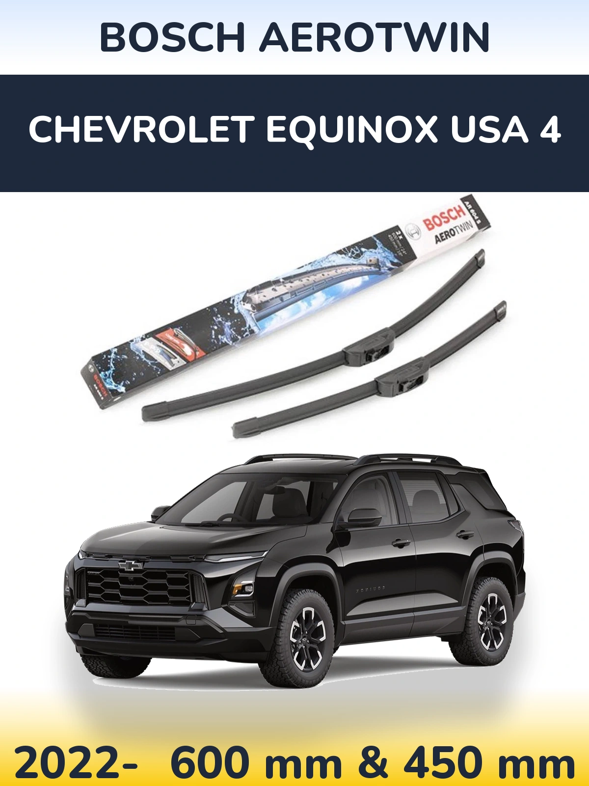 Sada předních stěračů BOSCH AeroTwin 600 a 450 mm pro Chevrolet Equinox USA 4 2022-2026