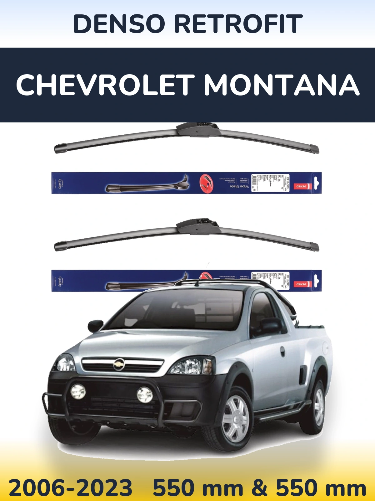 Sada předních stěračů Denso Retrofit 550 a 550 mm pro Chevrolet Montana 2006-2023