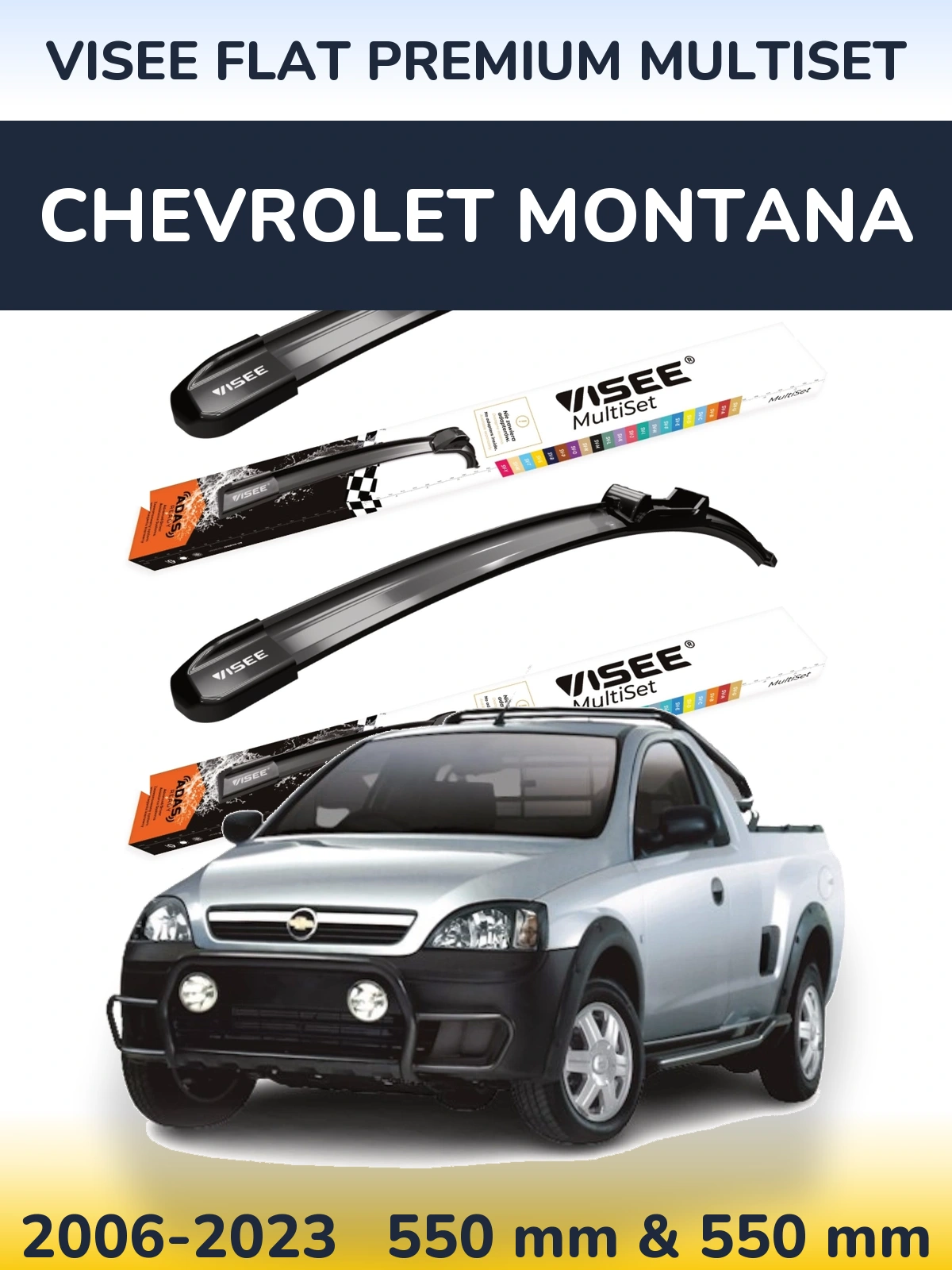 Sada předních stěračů VISEE FLAT PREMIUM MultiSet 550 a 550 mm pro Chevrolet Montana 2006-2023
