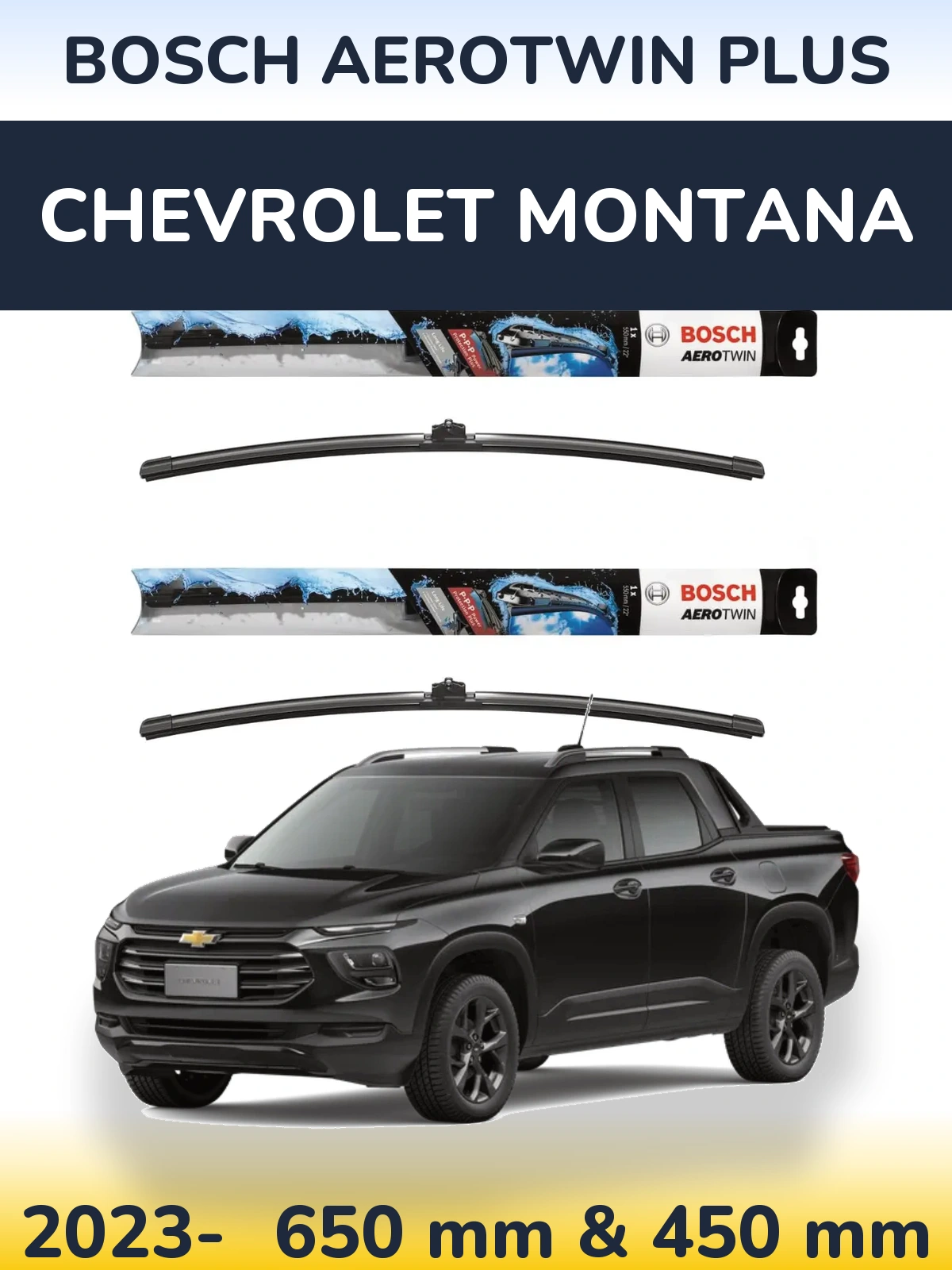 Sada předních stěračů BOSCH AeroTwin Plus 650 a 450 mm pro Chevrolet Montana 2023-2026