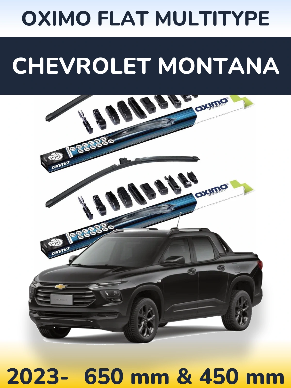 Sada předních stěračů Oximo Flat MultiType 650 a 450 mm pro Chevrolet Montana 2023-2026