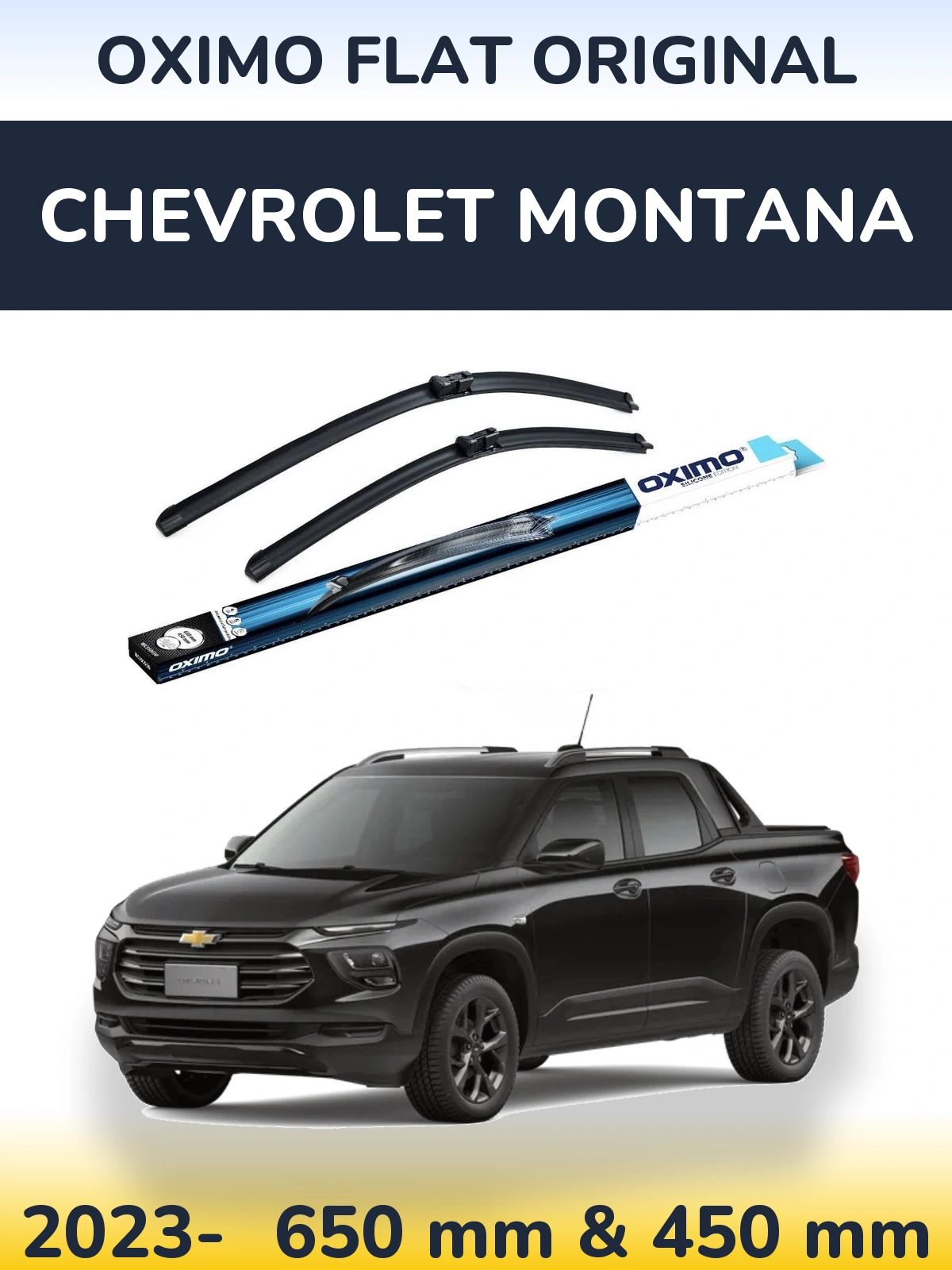 Sada předních stěračů Oximo Flat Original 650 a 450 mm pro Chevrolet Montana 2023-2026