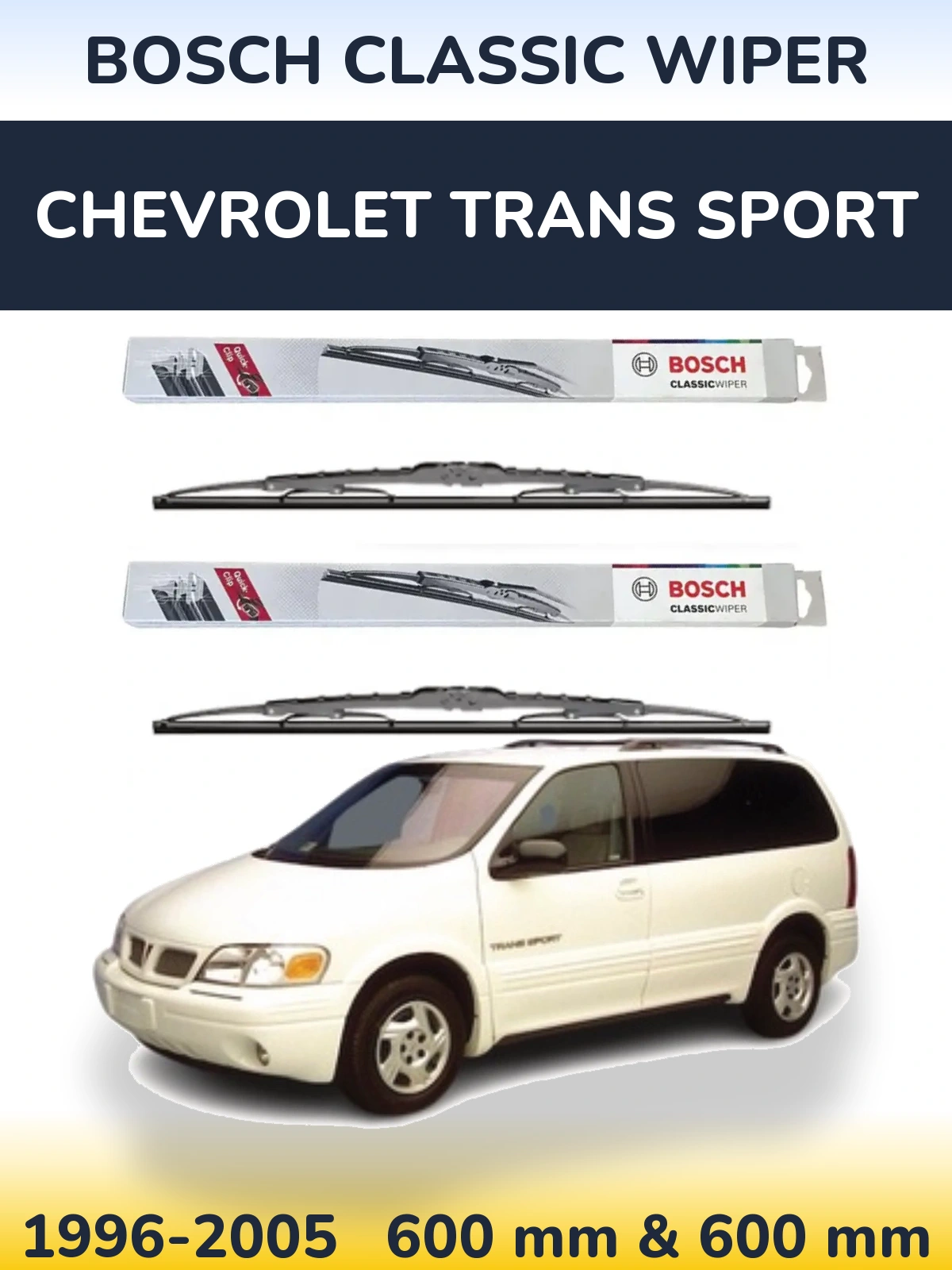 Sada předních stěračů BOSCH Classic Wiper 600 a 600 mm pro Chevrolet Trans Sport 1996-2005