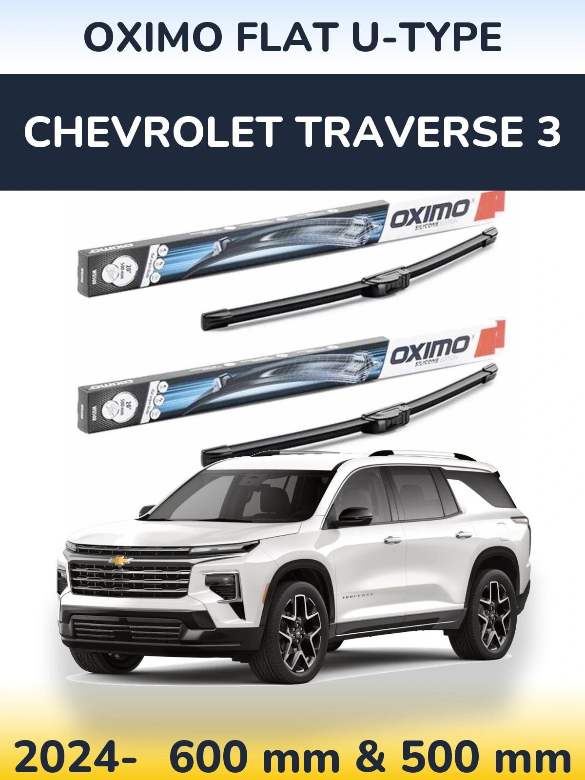 Sada předních stěračů Oximo Flat U-type 600 a 500 mm pro Chevrolet Traverse 3 2024-2026