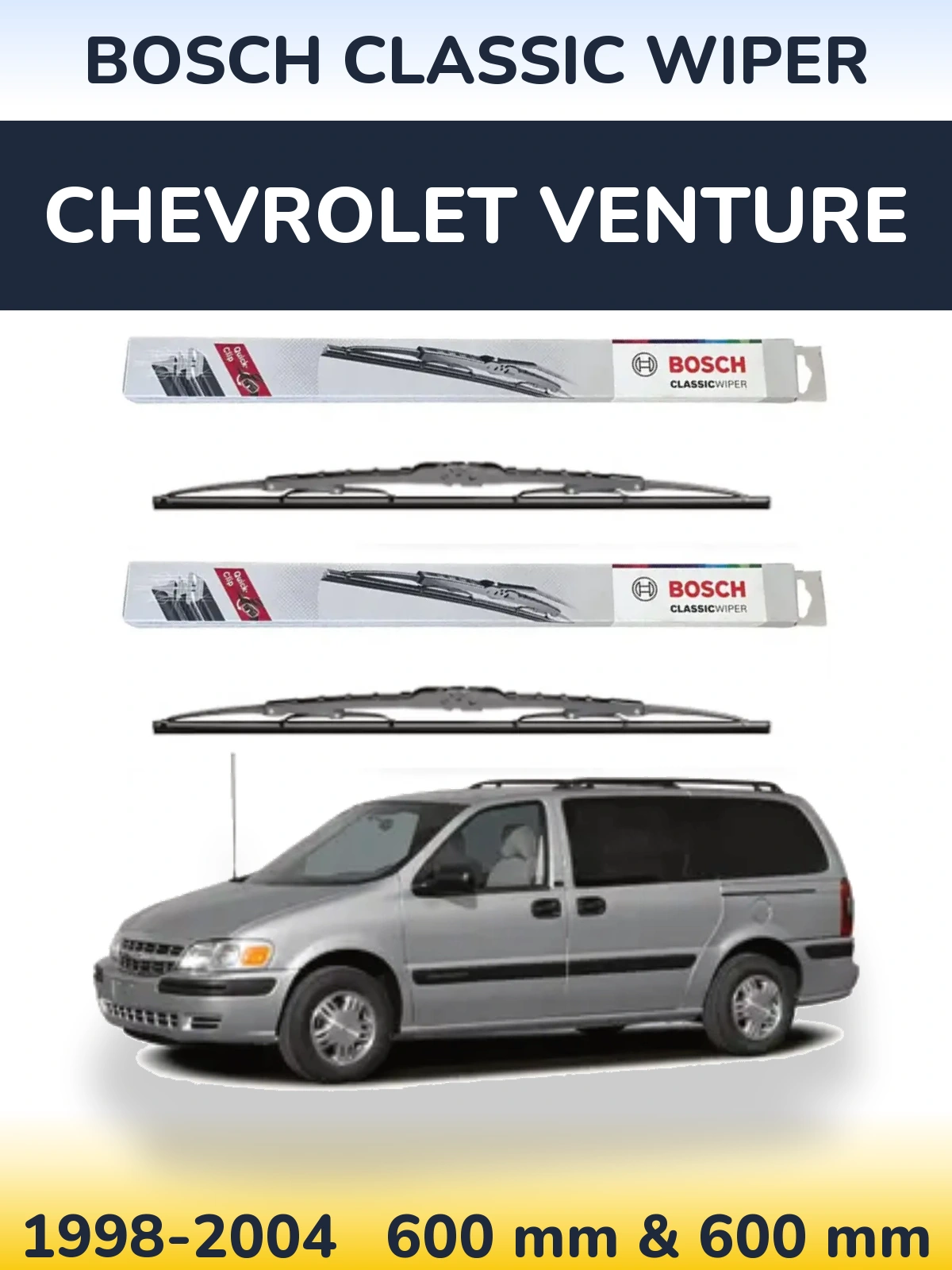 Sada předních stěračů BOSCH Classic Wiper 600 a 600 mm pro Chevrolet Venture 1998-2004
