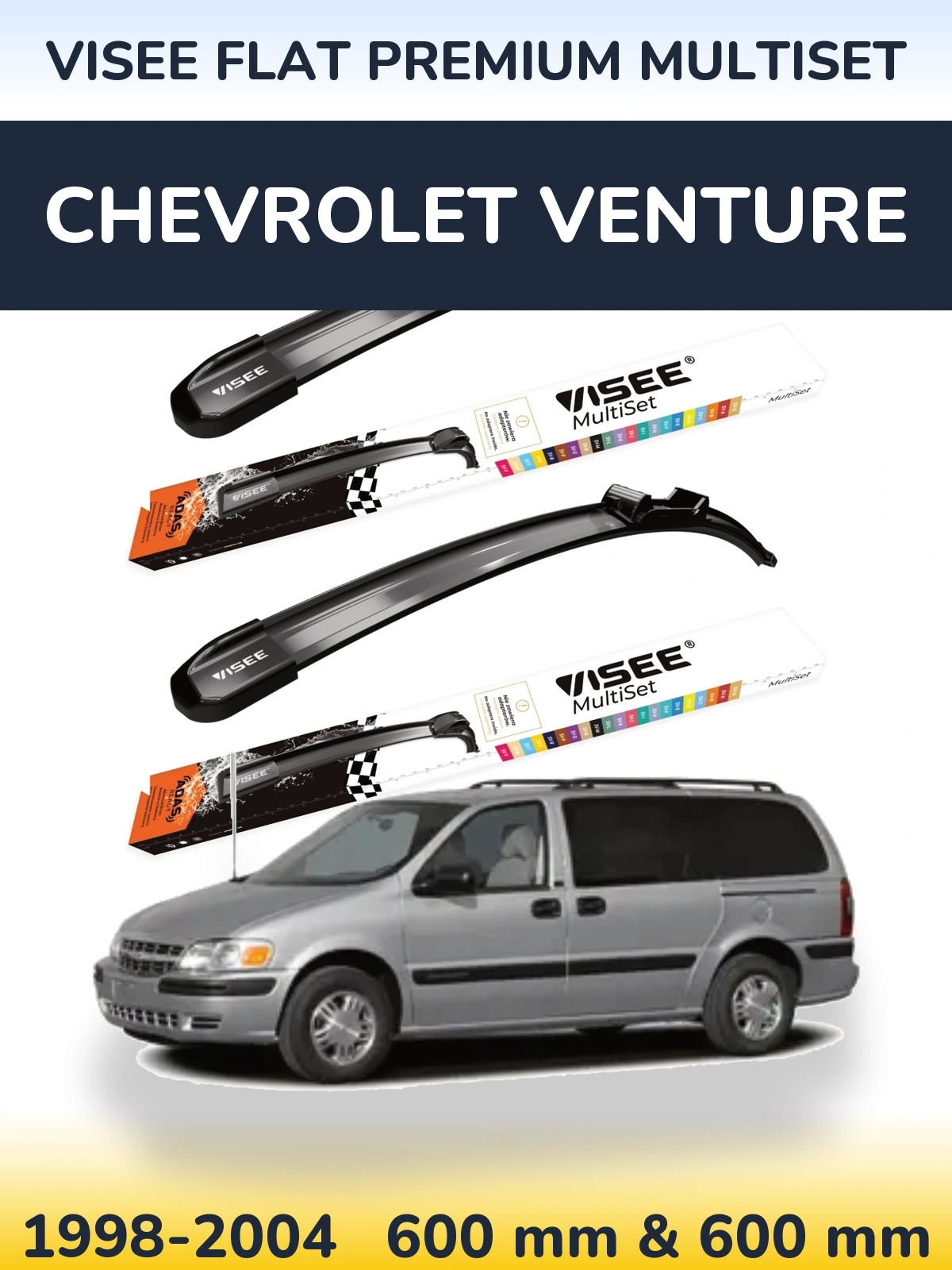 Sada předních stěračů VISEE FLAT PREMIUM MultiSet 600 a 600 mm pro Chevrolet Venture 1998-2004
