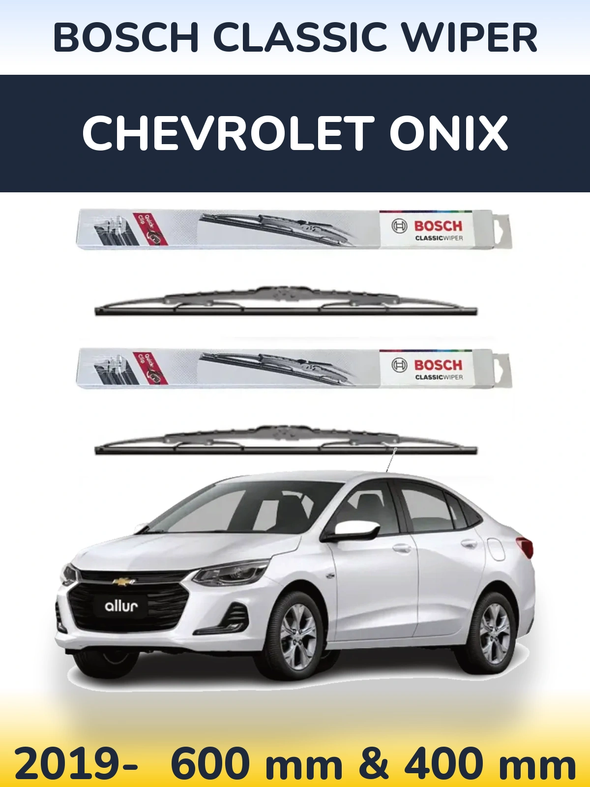 Sada předních stěračů BOSCH Classic Wiper 600 a 400 mm pro Chevrolet Onix 2019-2026