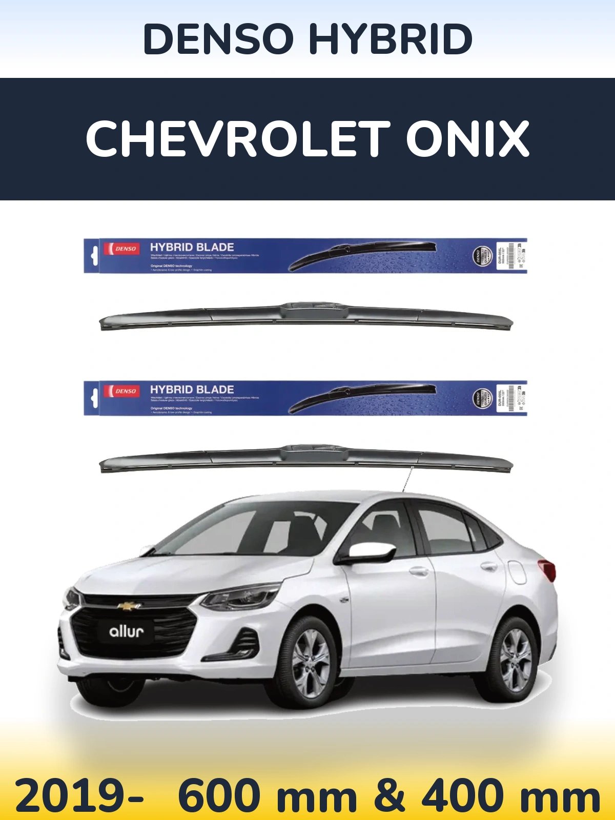 Sada předních stěračů Denso Hybrid 600 a 400 mm pro Chevrolet Onix 2019-2026