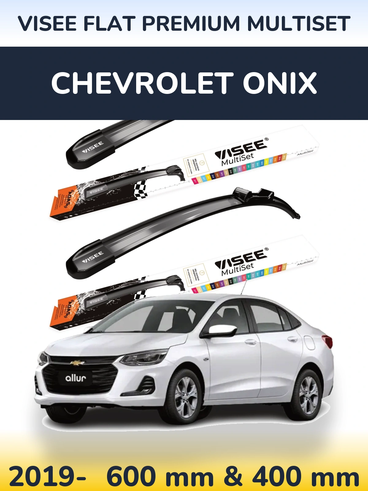 Sada předních stěračů VISEE FLAT PREMIUM MultiSet 600 a 400 mm pro Chevrolet Onix 2019-2026