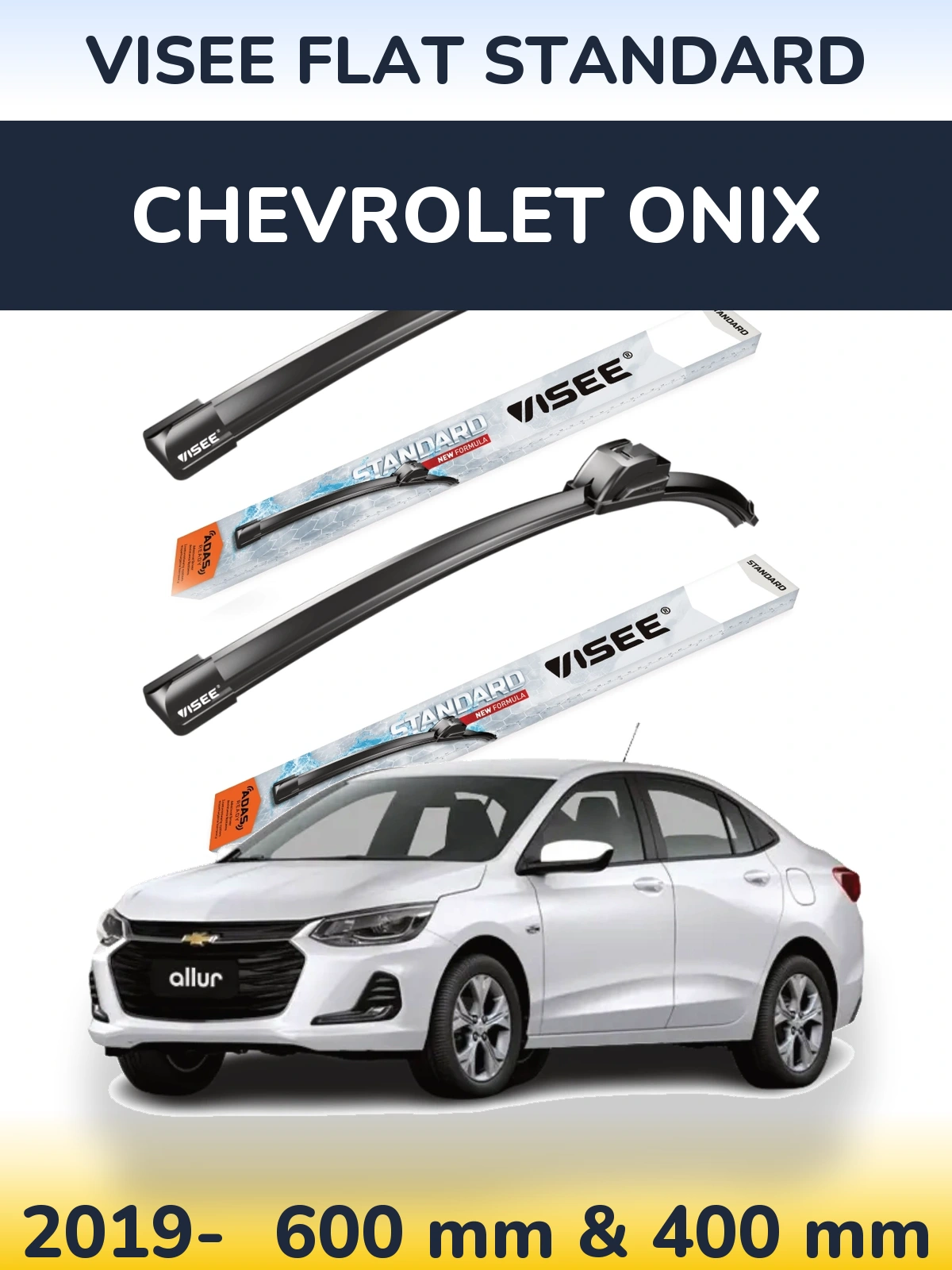 Комплект передніх щіток VISEE FLAT STANDARD 600 & 400 мм для Chevrolet Onix 2019-2026
