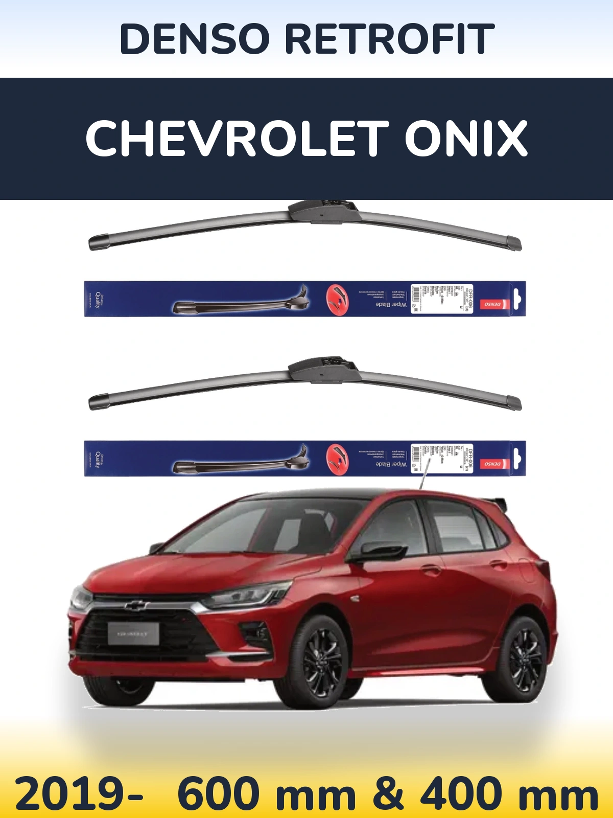 Sada předních stěračů Denso Retrofit 600 a 400 mm pro Chevrolet Onix 2019-2026