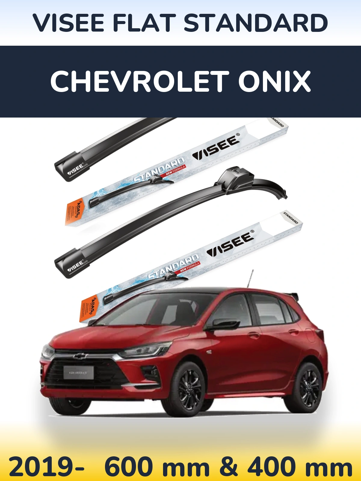 Sada předních stěračů VISEE FLAT STANDARD 600 a 400 mm pro Chevrolet Onix 2019-2026