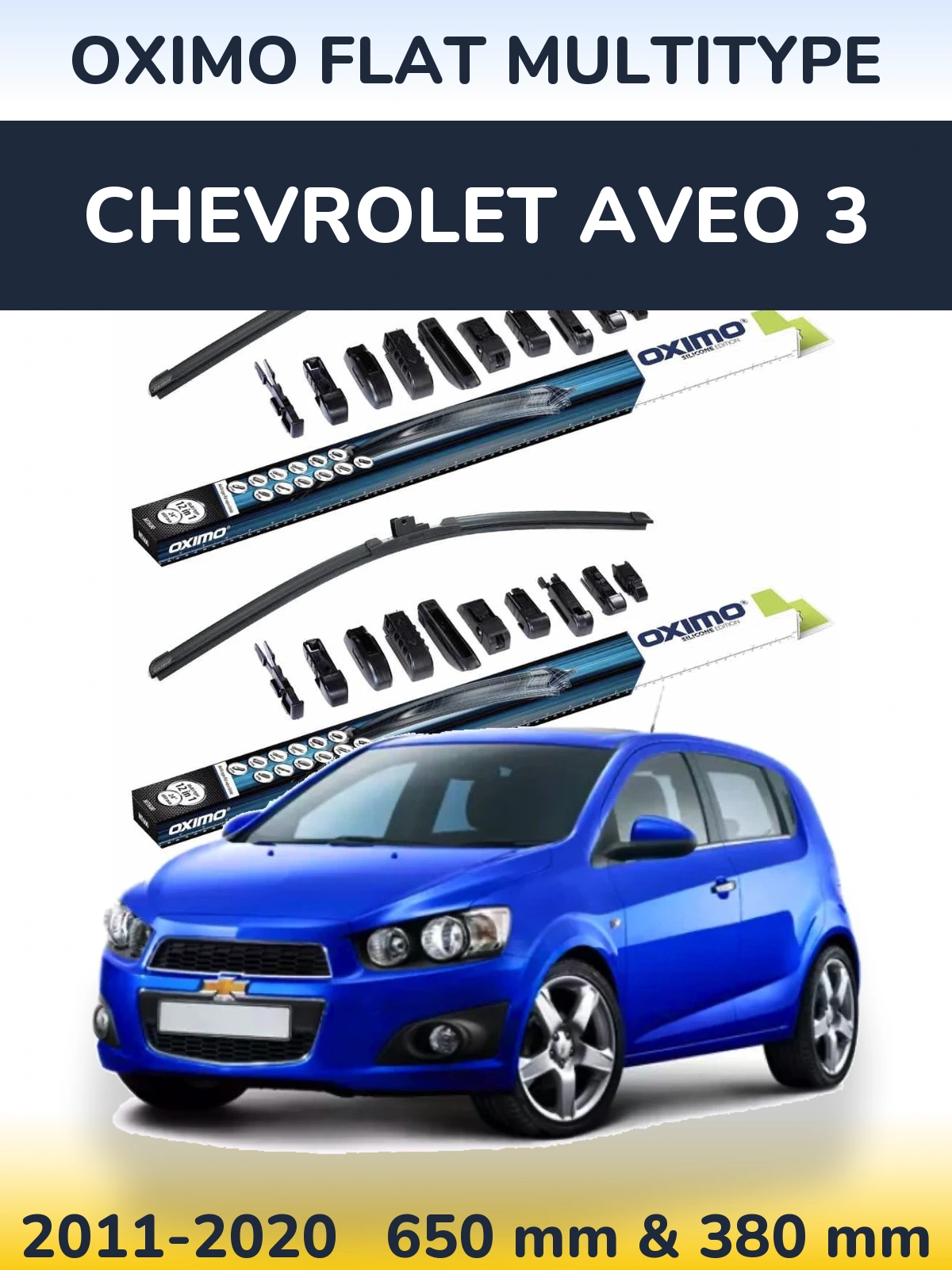 Sada předních stěračů Oximo Flat MultiType 650 a 380 mm pro Chevrolet Aveo 3 2011-2020