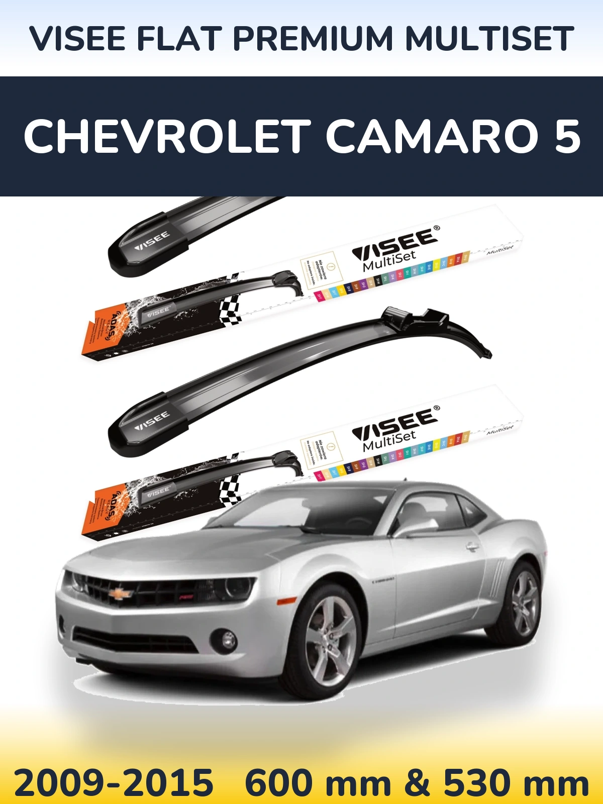 Sada předních stěračů VISEE FLAT PREMIUM MultiSet 600 a 530 mm pro Chevrolet Camaro 5 2009-2015