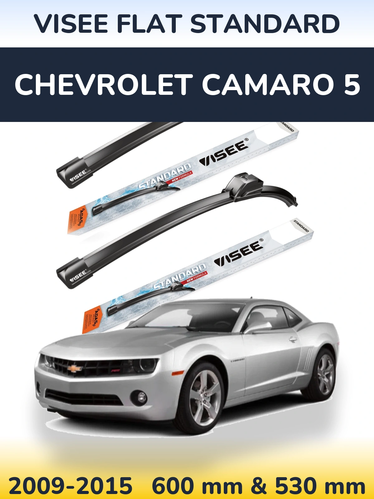Sada předních stěračů VISEE FLAT STANDARD 600 a 530 mm pro Chevrolet Camaro 5 2009-2015