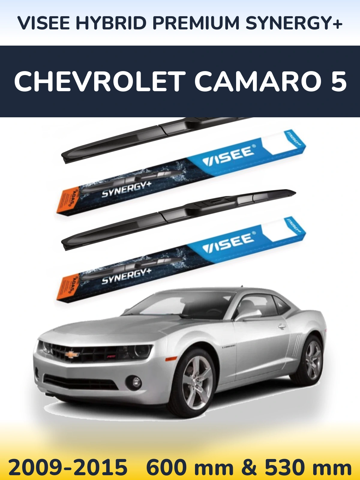 Sada předních stěračů VISEE HYBRID PREMIUM SYNERGY+ 600 a 530 mm pro Chevrolet Camaro 5 2009-2015