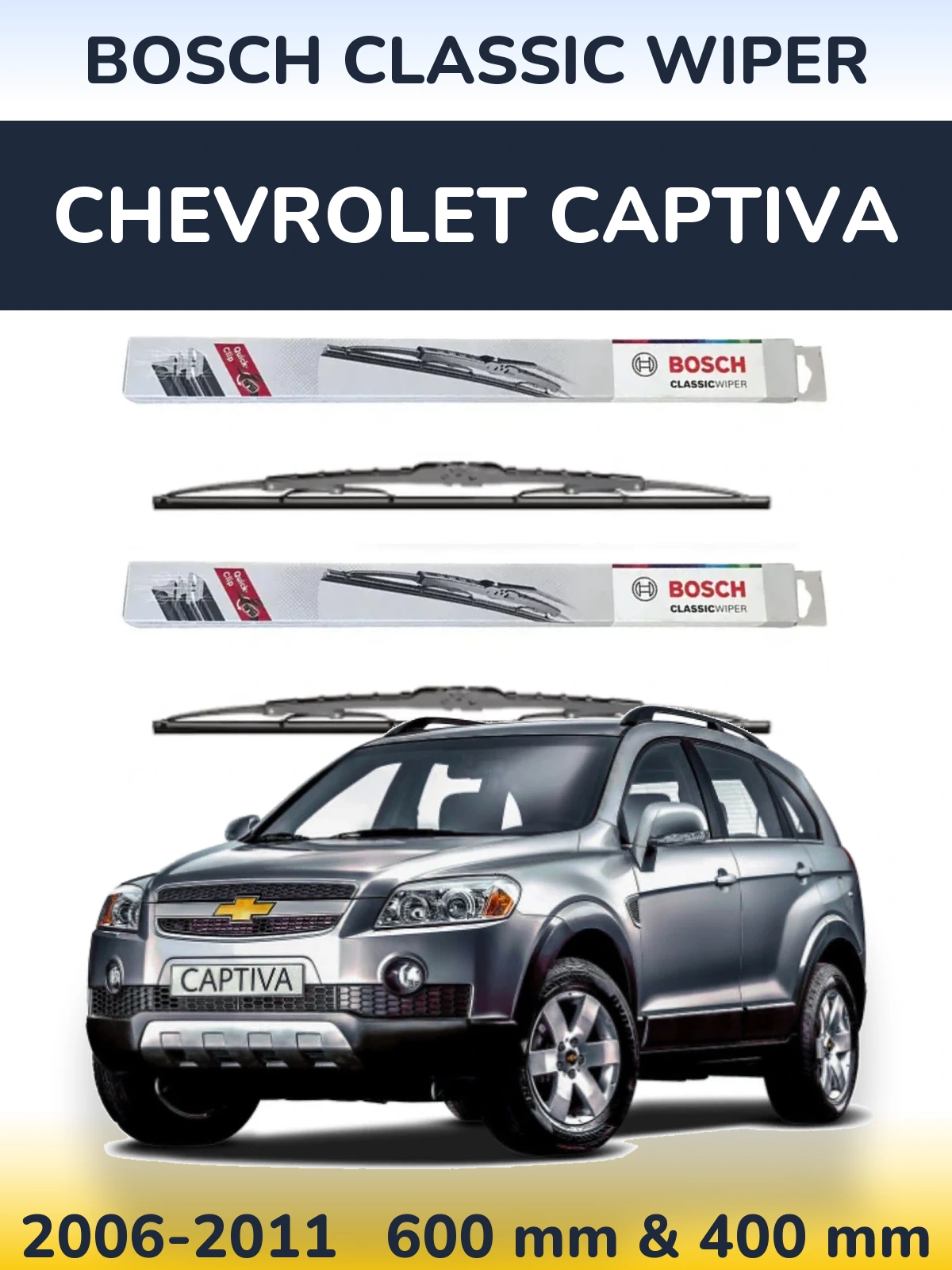 Sada předních stěračů BOSCH Classic Wiper 600 a 400 mm pro Chevrolet Captiva 2006-2011