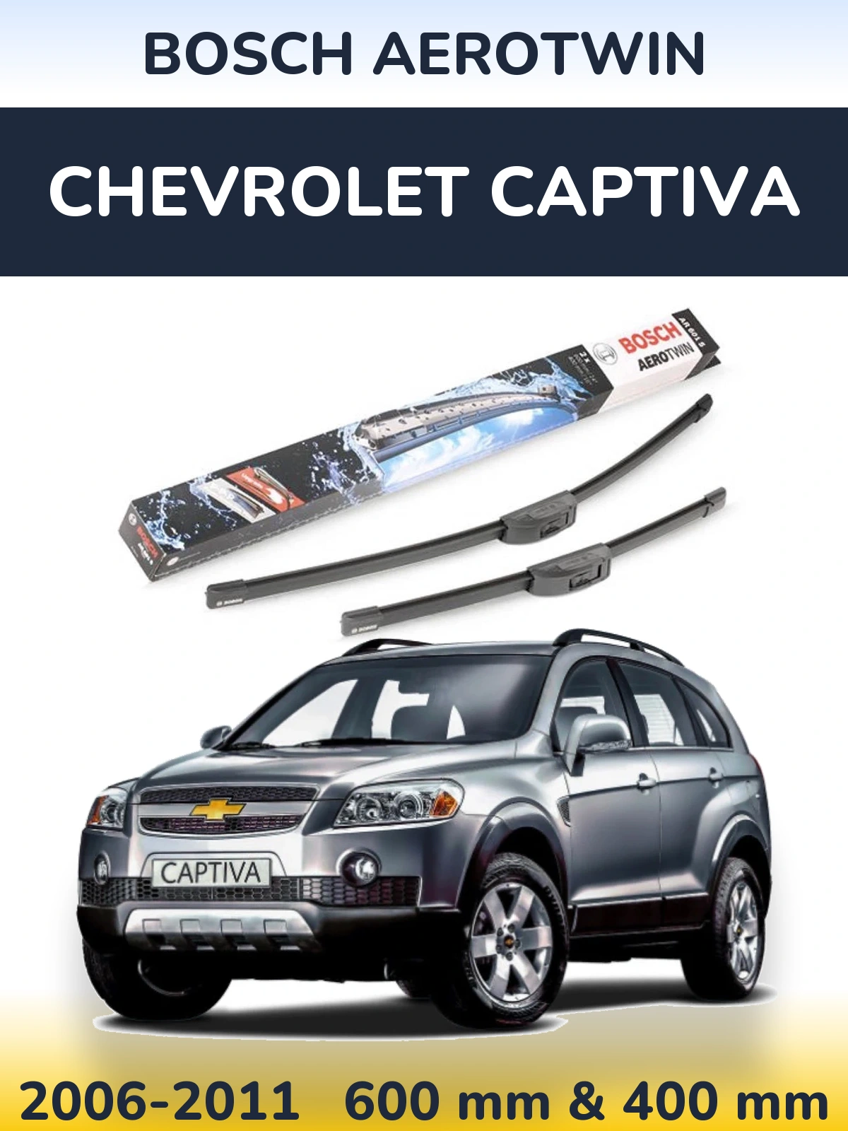 Sada předních stěračů BOSCH AeroTwin 600 a 400 mm pro Chevrolet Captiva 2006-2011