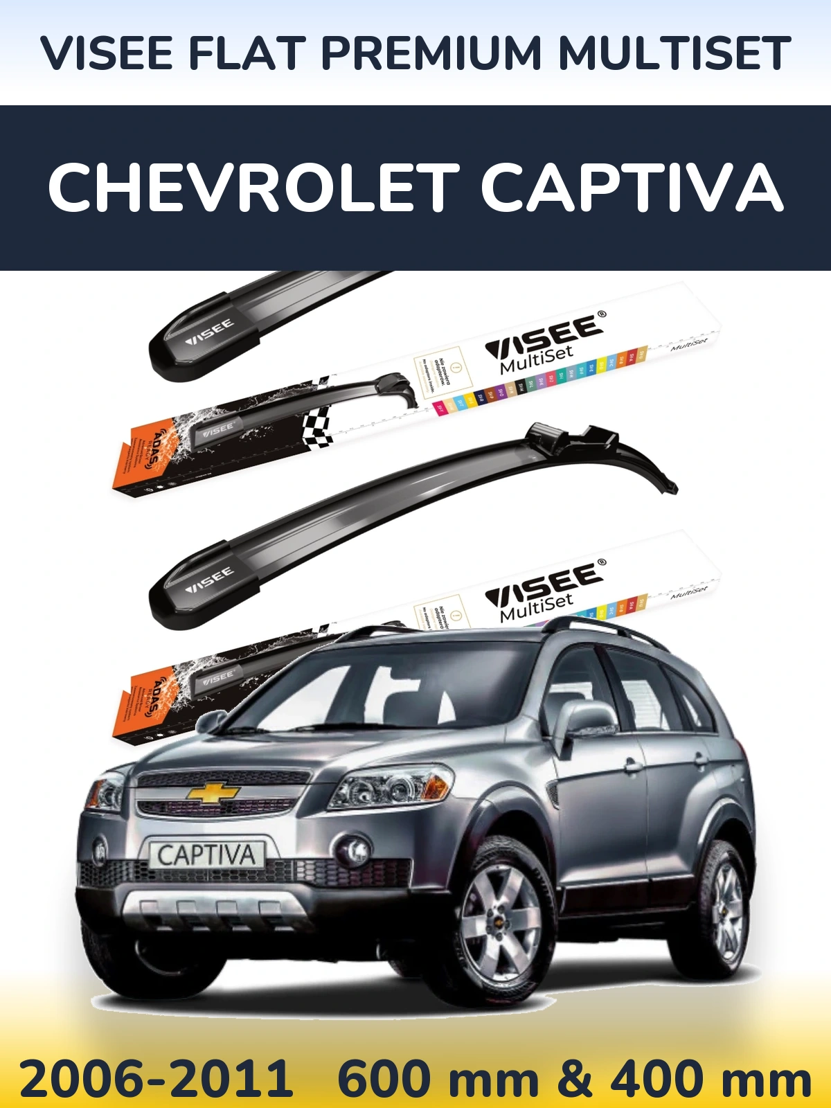 Sada předních stěračů VISEE FLAT PREMIUM MultiSet 600 a 400 mm pro Chevrolet Captiva 2006-2011